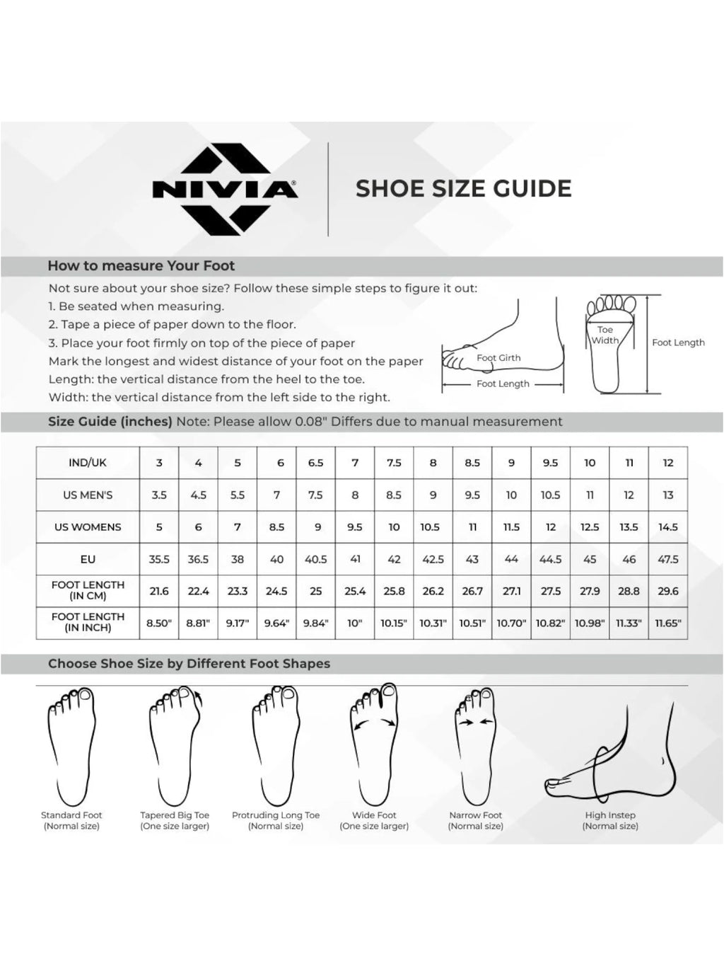 Nivia Shoes Size Chart Image