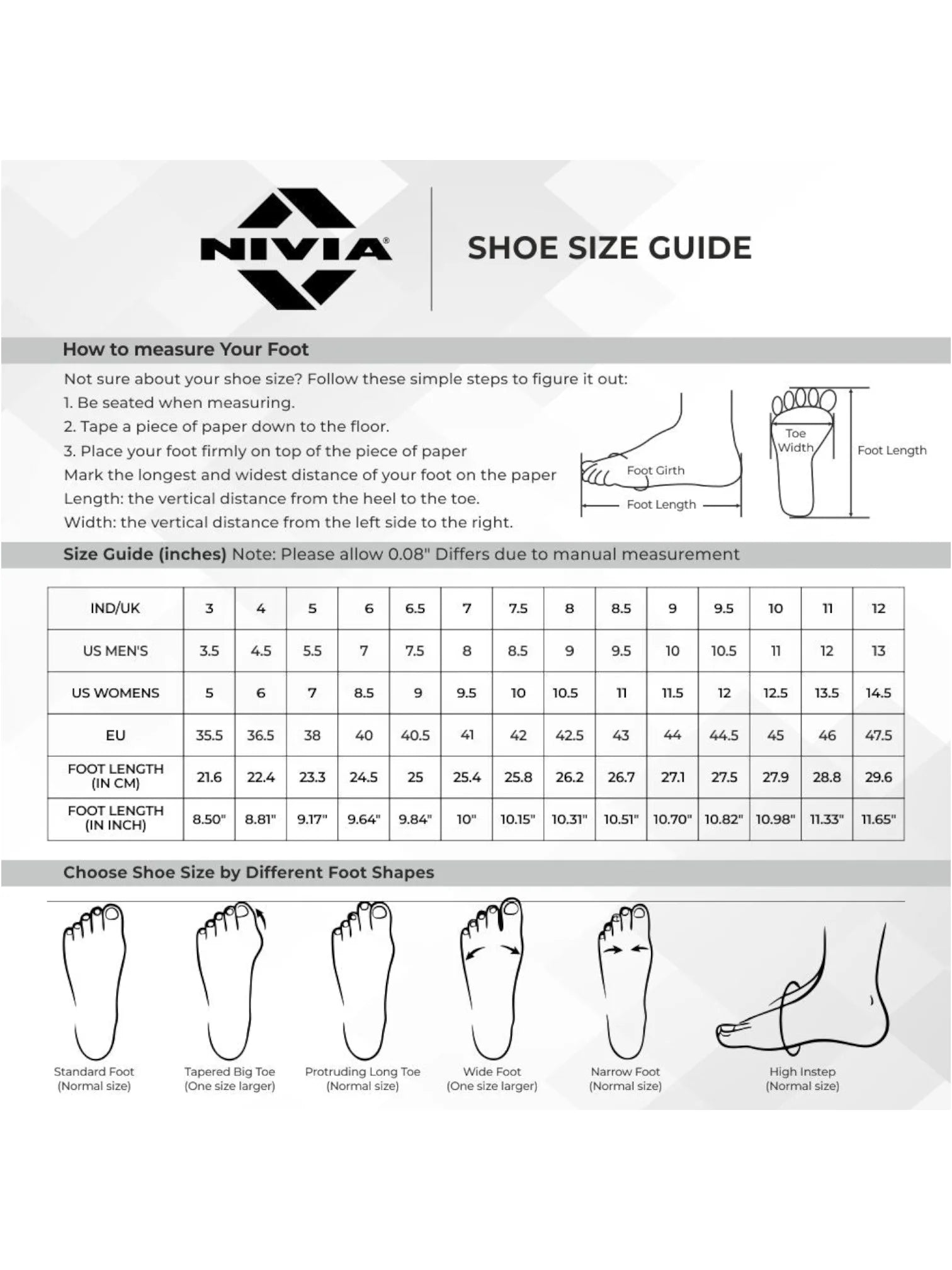 Nivia Shoes Size Chart Image