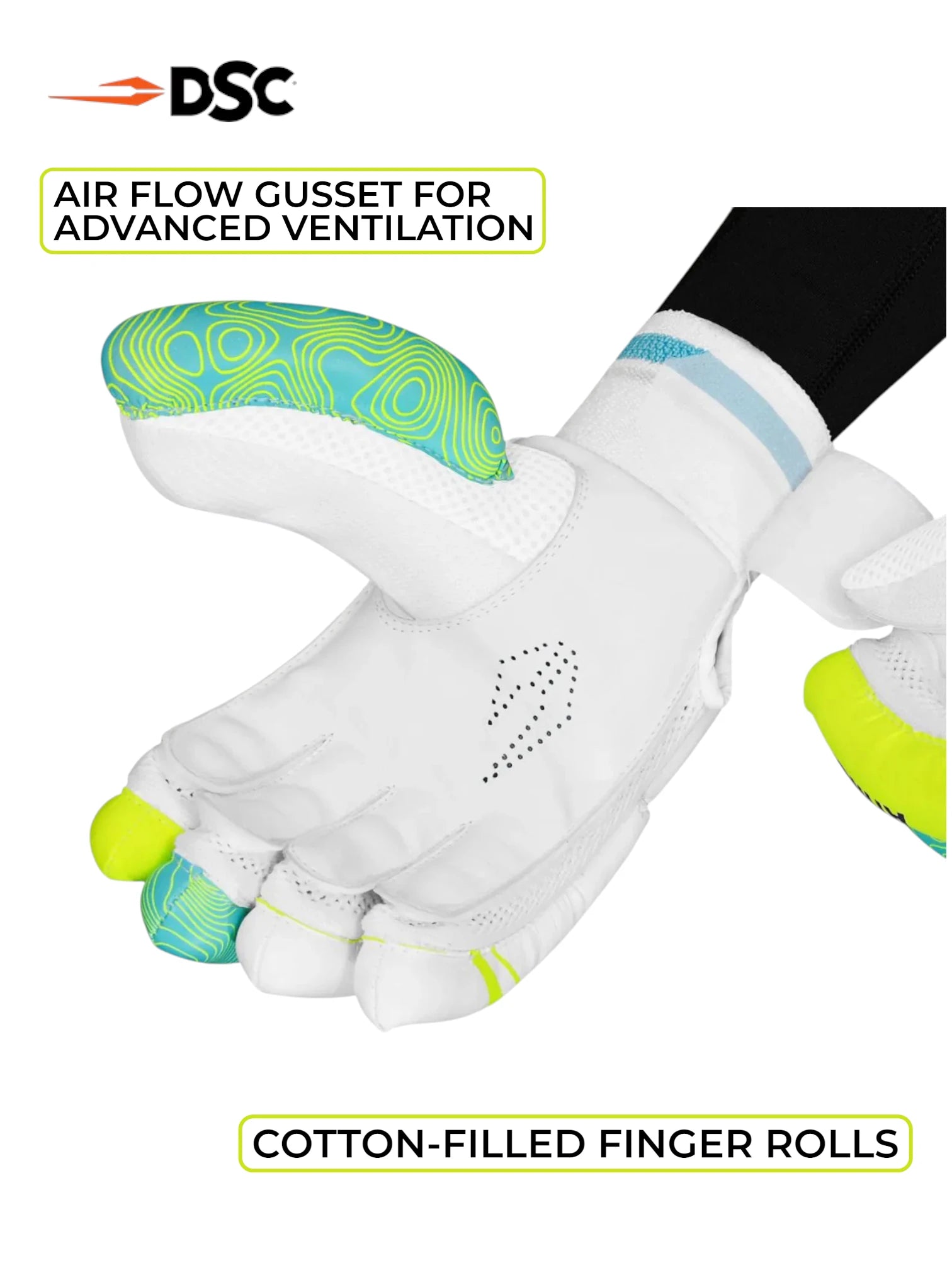 DSC Atmos Batting Gloves (Green/Lemon)