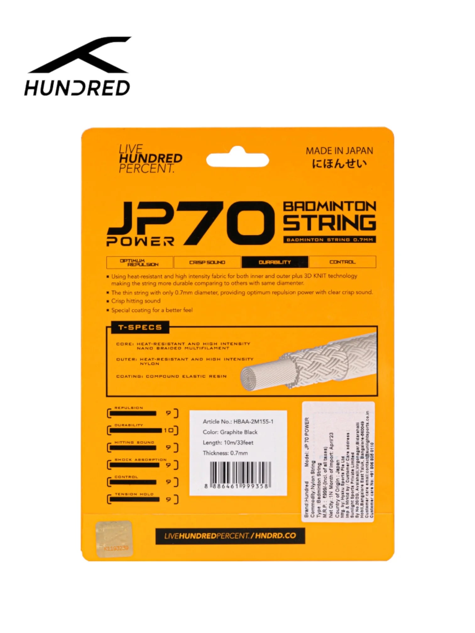 HUNDRED JP 70 Power Badminton String
