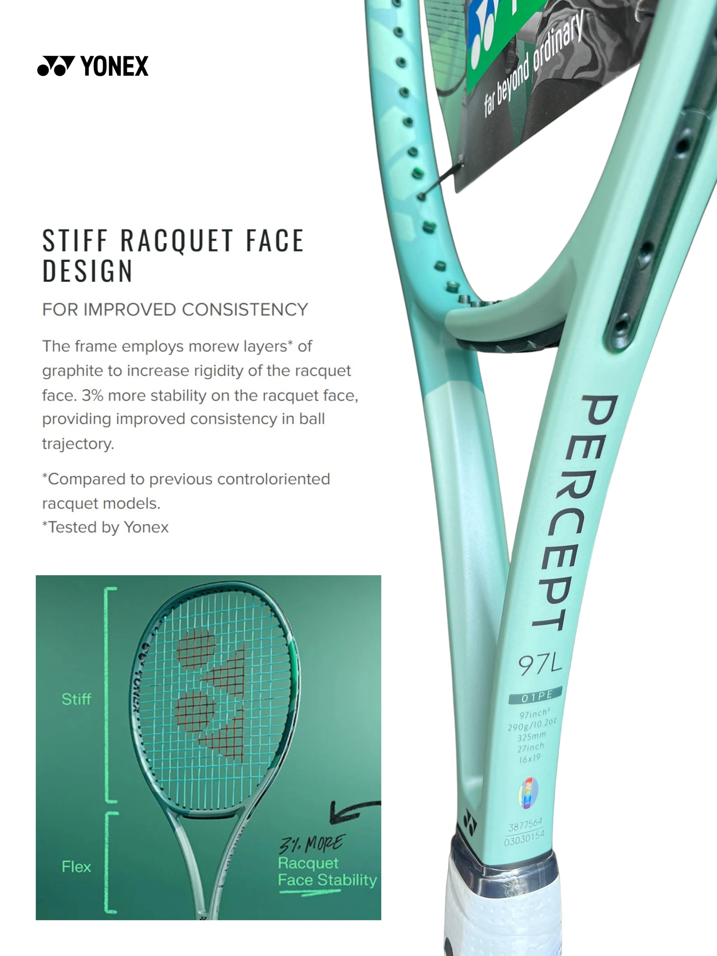 YONEX Percept 97L Unstrung Tennis Racquet (290g)