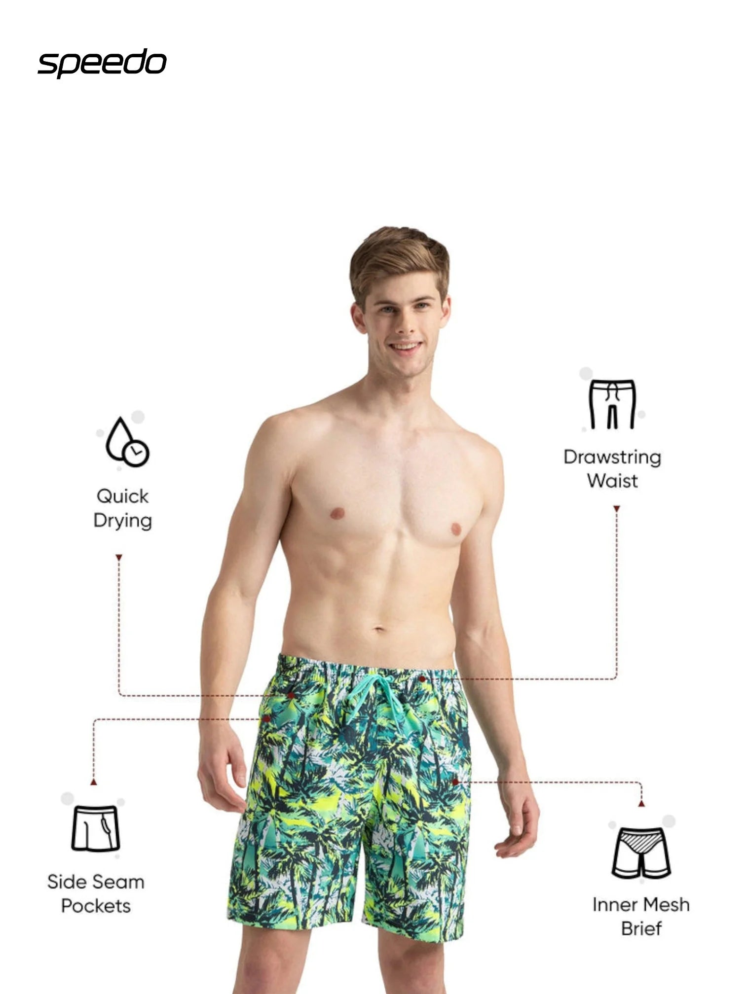 SPEEDO Men's Comfort Printed Watershorts With Side Pockets - Swell Green/Arctic Glass