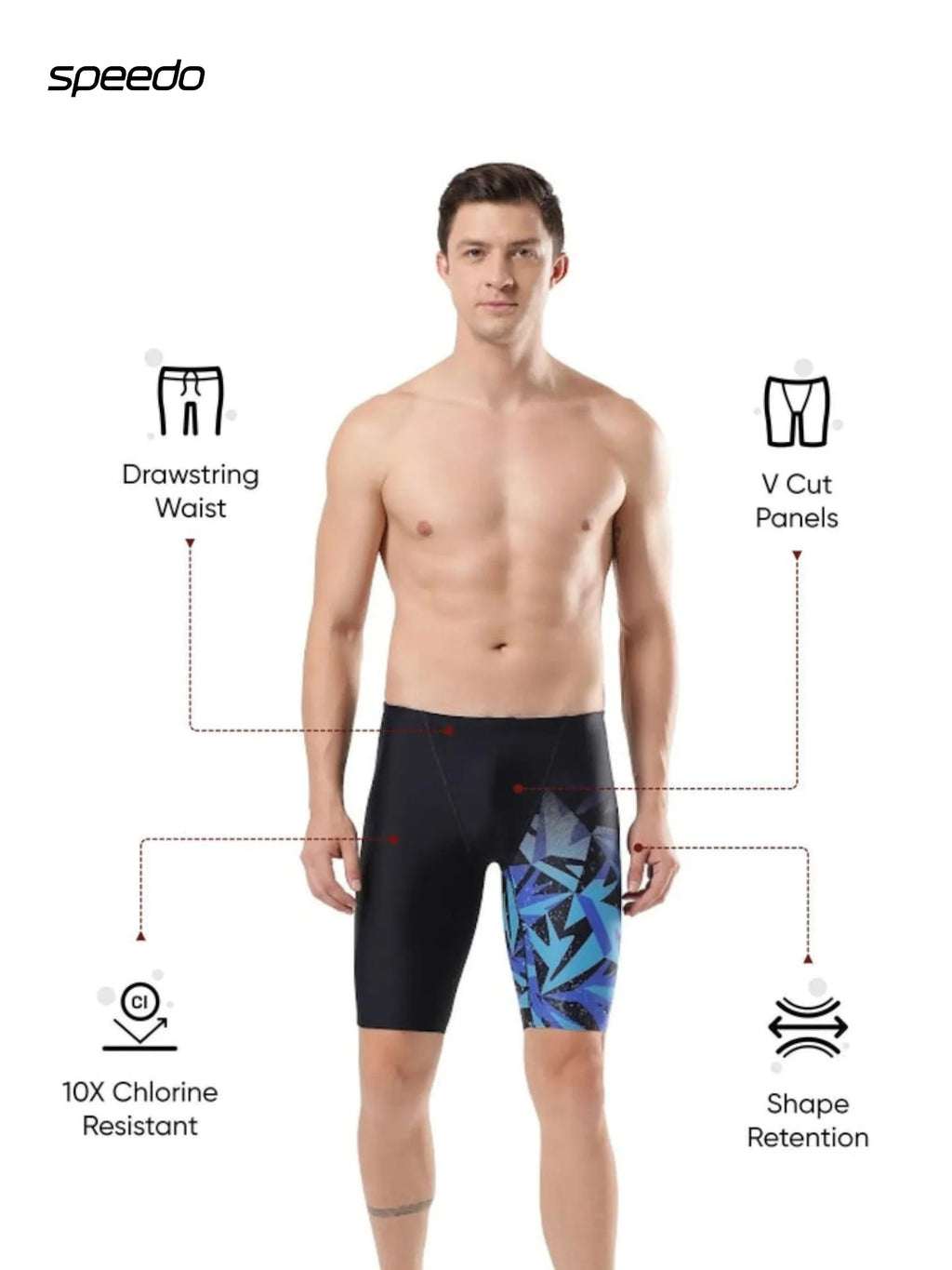 SPEEDO Men's Endurance10 Hyperboom Print V-Cut Jammer Swimwear - True Navy/Blue Flame/Pool
