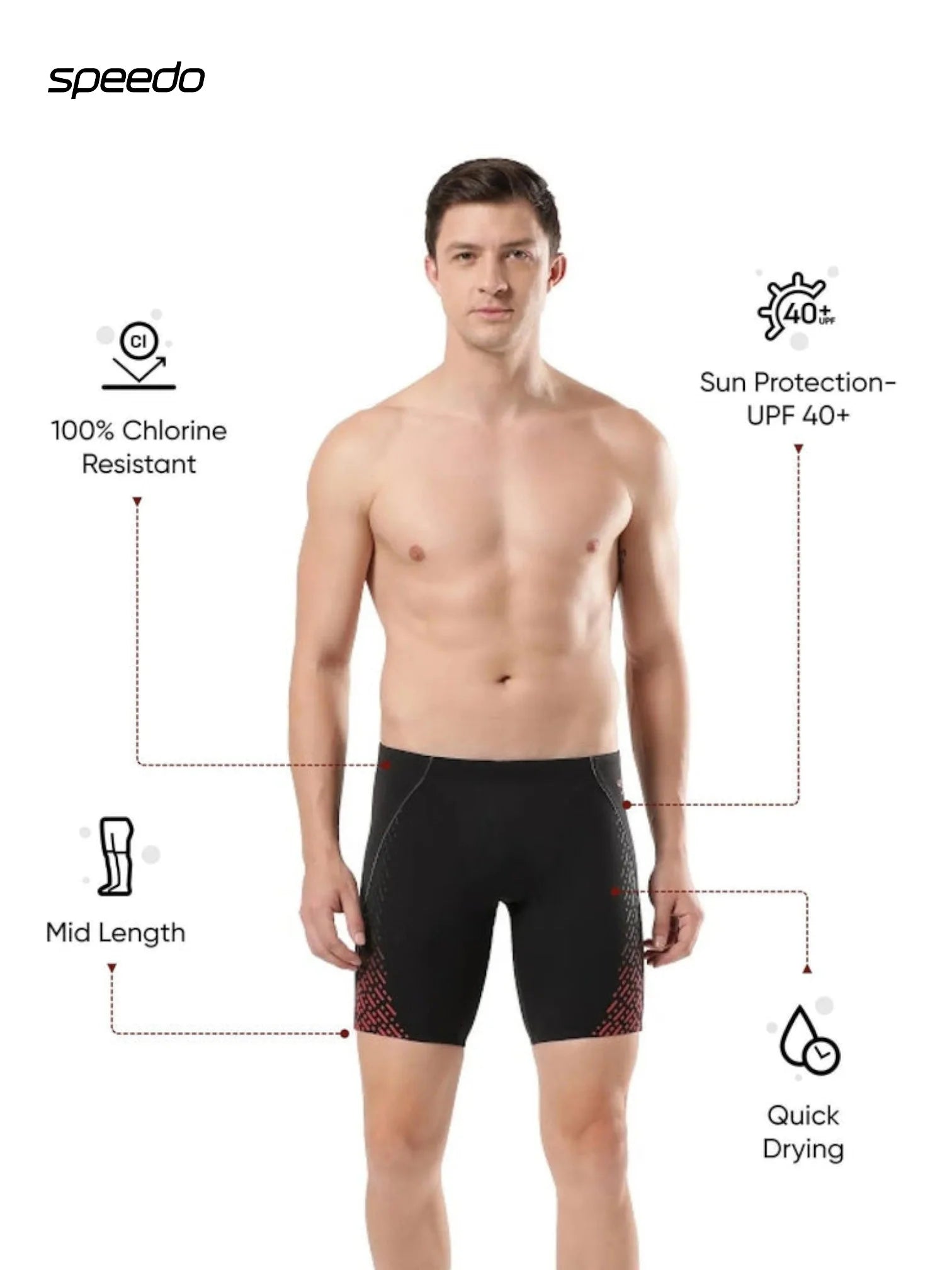 SPEEDO Men's Endurance+ Eco End+ Mid Jammer Swimwear - Black/Fed Red