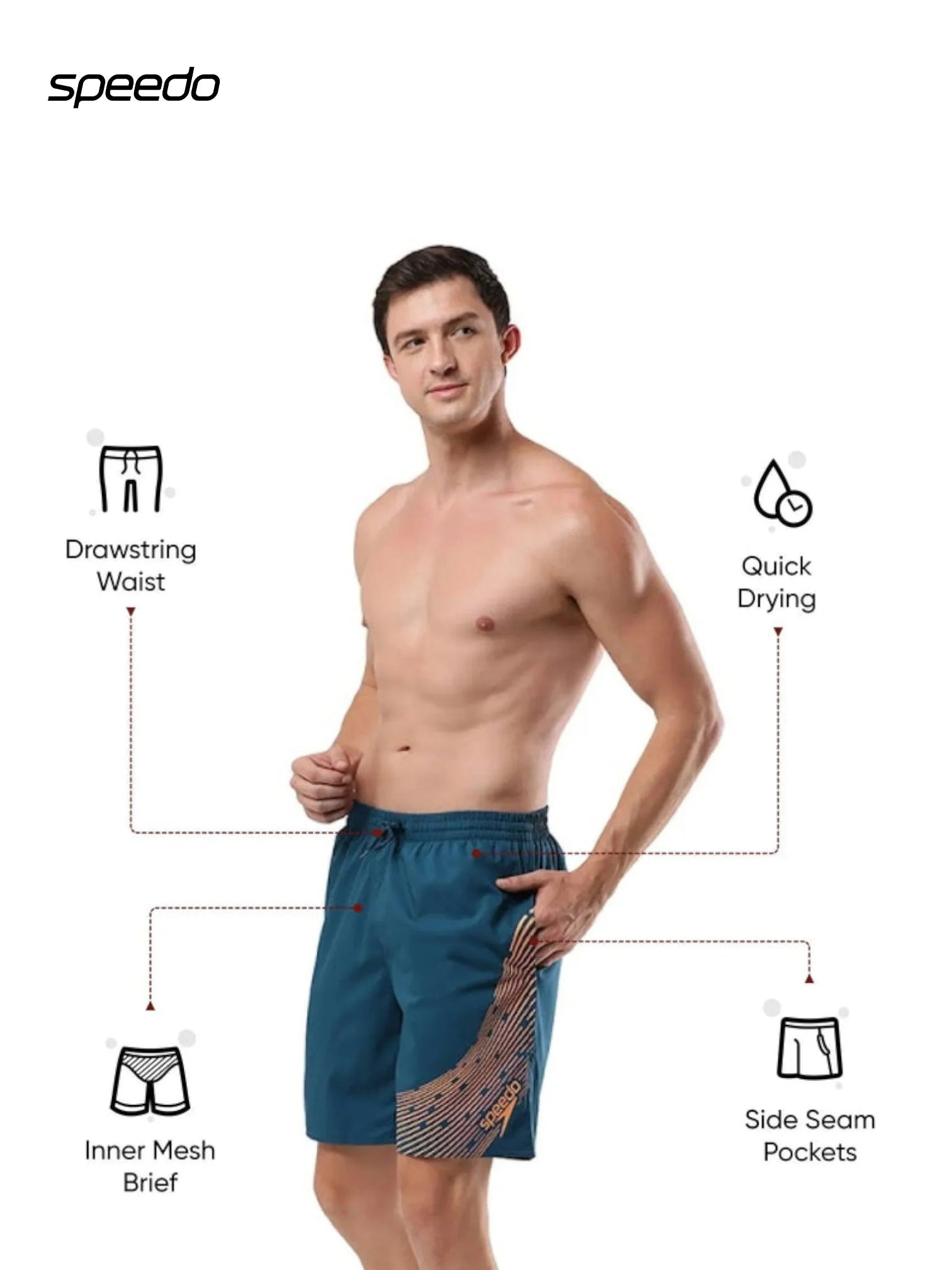 SPEEDO Men's Xpress Lite Logo Printed Watershorts - Dark Teal/Sweet Apricot