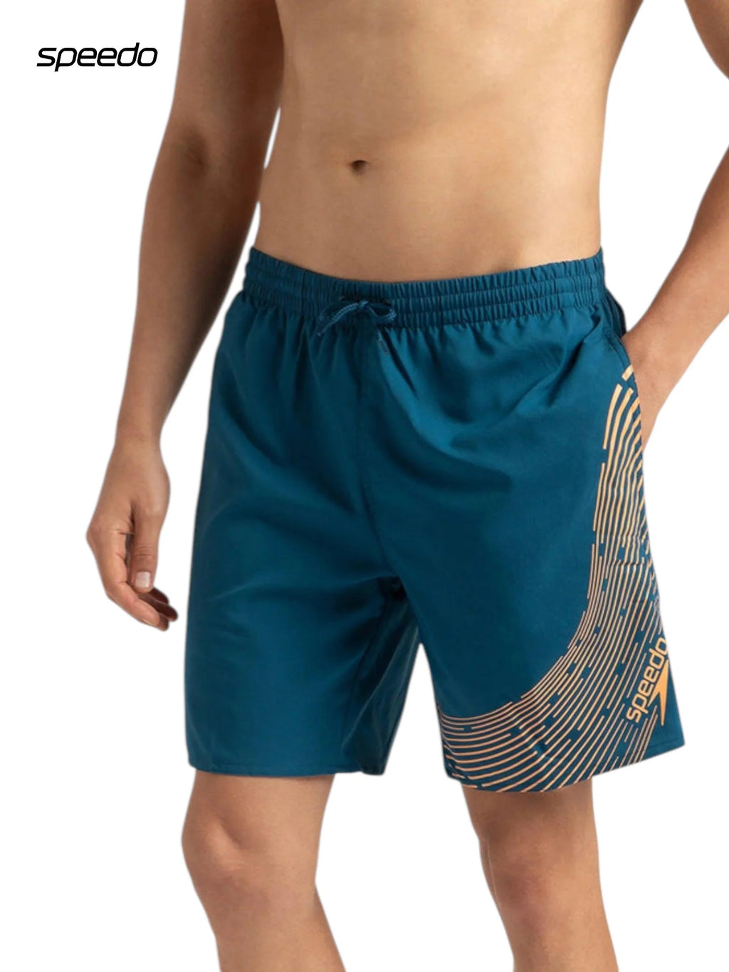 SPEEDO Men's Xpress Lite Logo Printed Watershorts - Dark Teal/Sweet Apricot