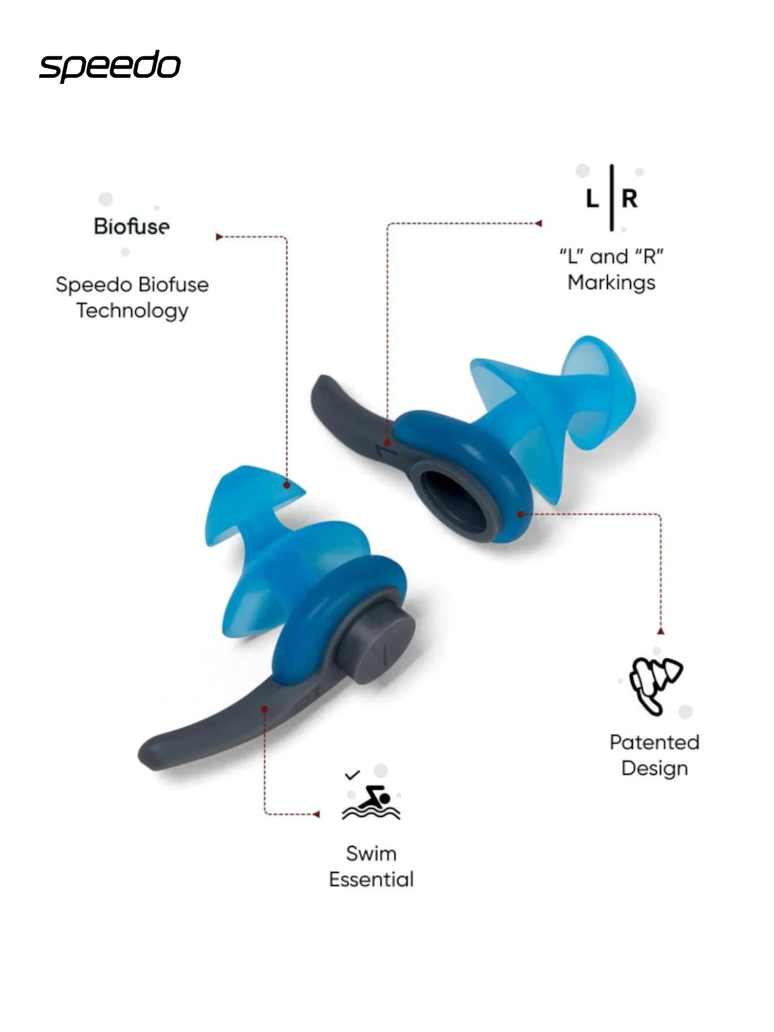 SPEEDO Unisex Adult Biofuse Secure Fit Ergonomic Design Swimming Ear Plugs - Blue/Grey