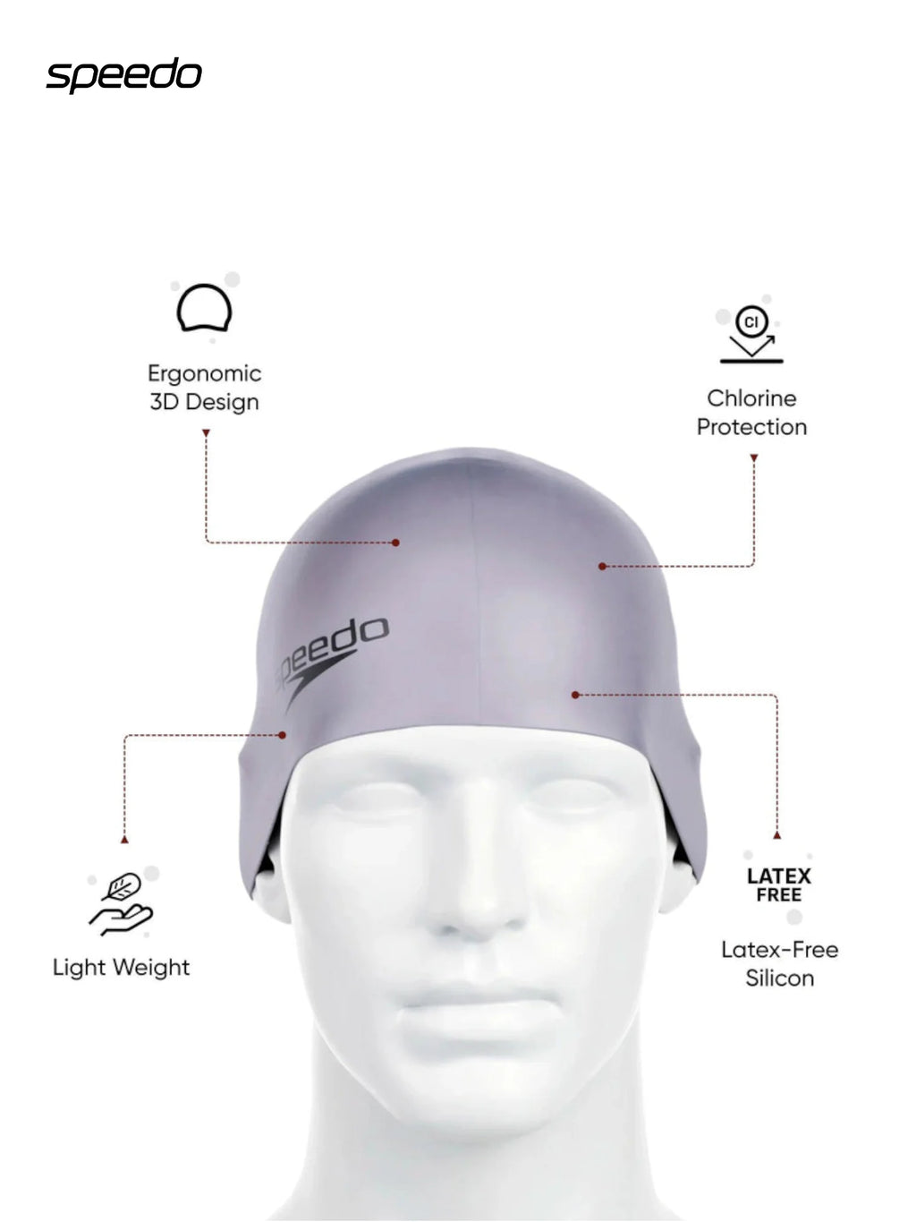 SPEEDO Unisex Moulded Silicone Swimming Cap - Black, Grey, Blue