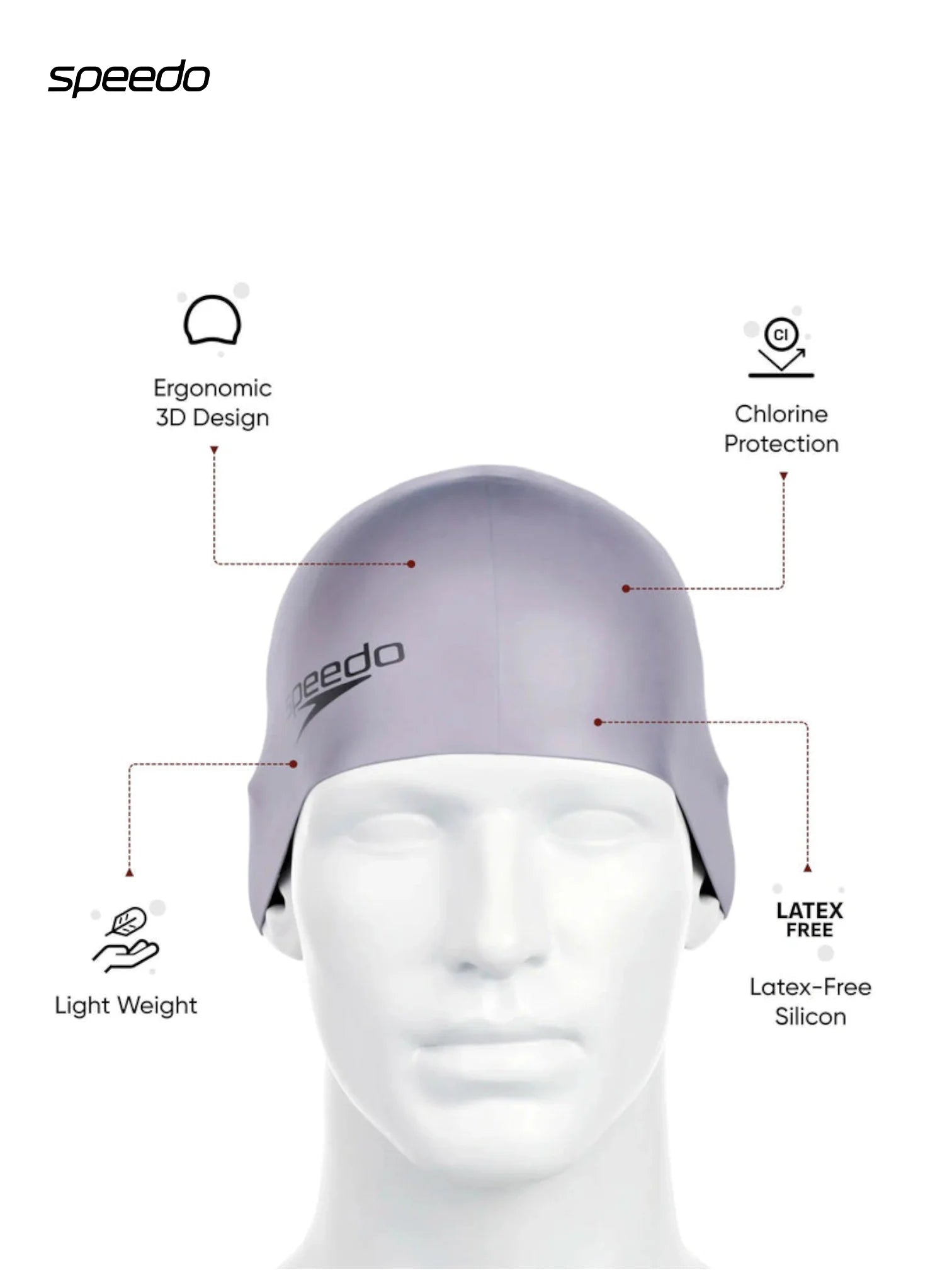 SPEEDO Unisex Moulded Silicone Swimming Cap - Black, Grey, Blue