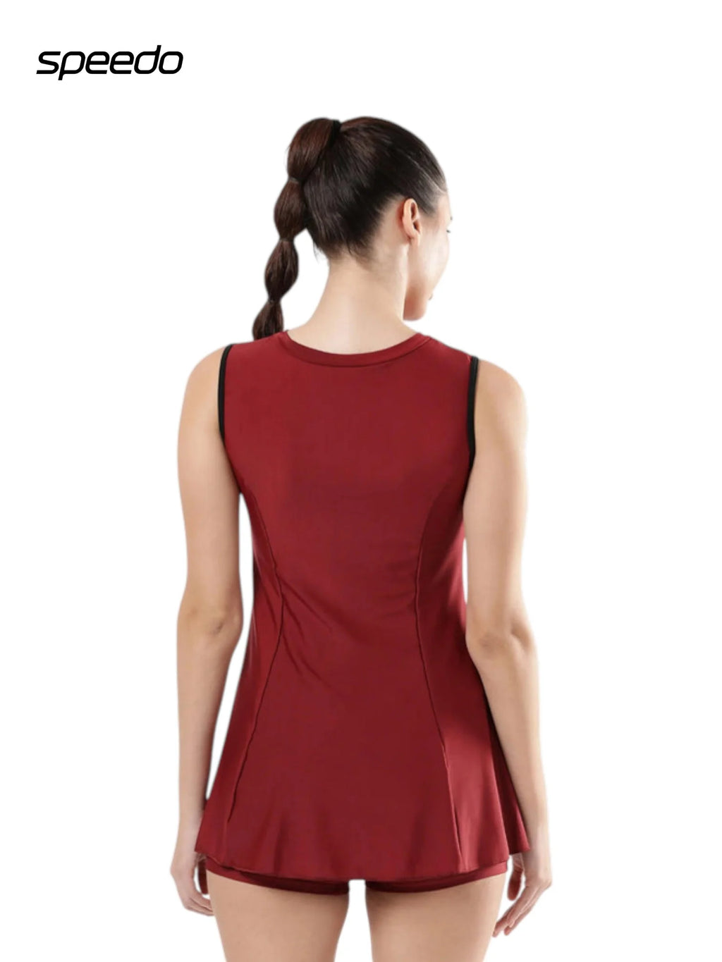 SPEEDO Women's Endura Brite Closedback Swimdress With Boyleg - Oxblood & Black