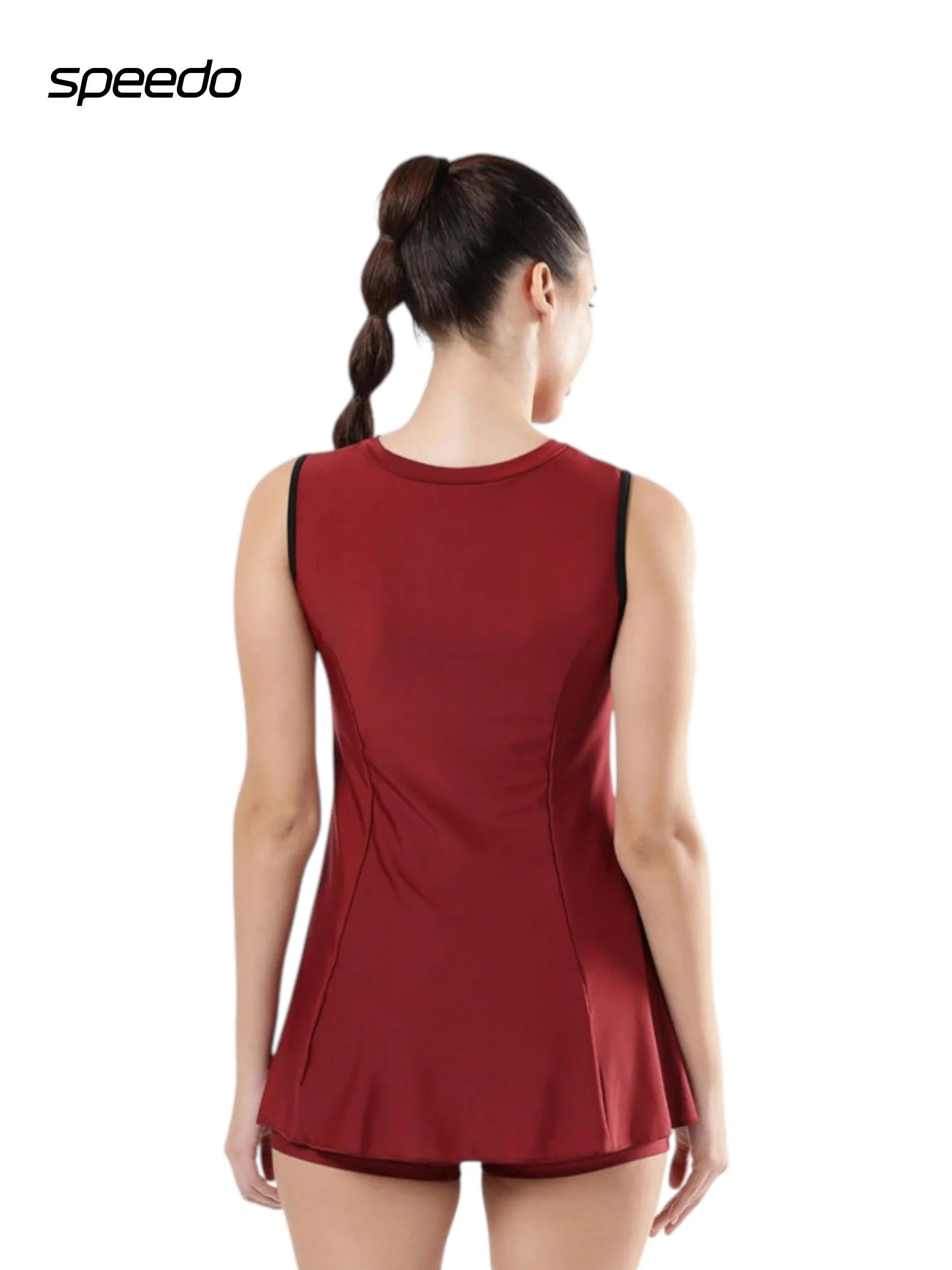 SPEEDO Women's Endura Brite Closedback Swimdress With Boyleg - Oxblood & Black