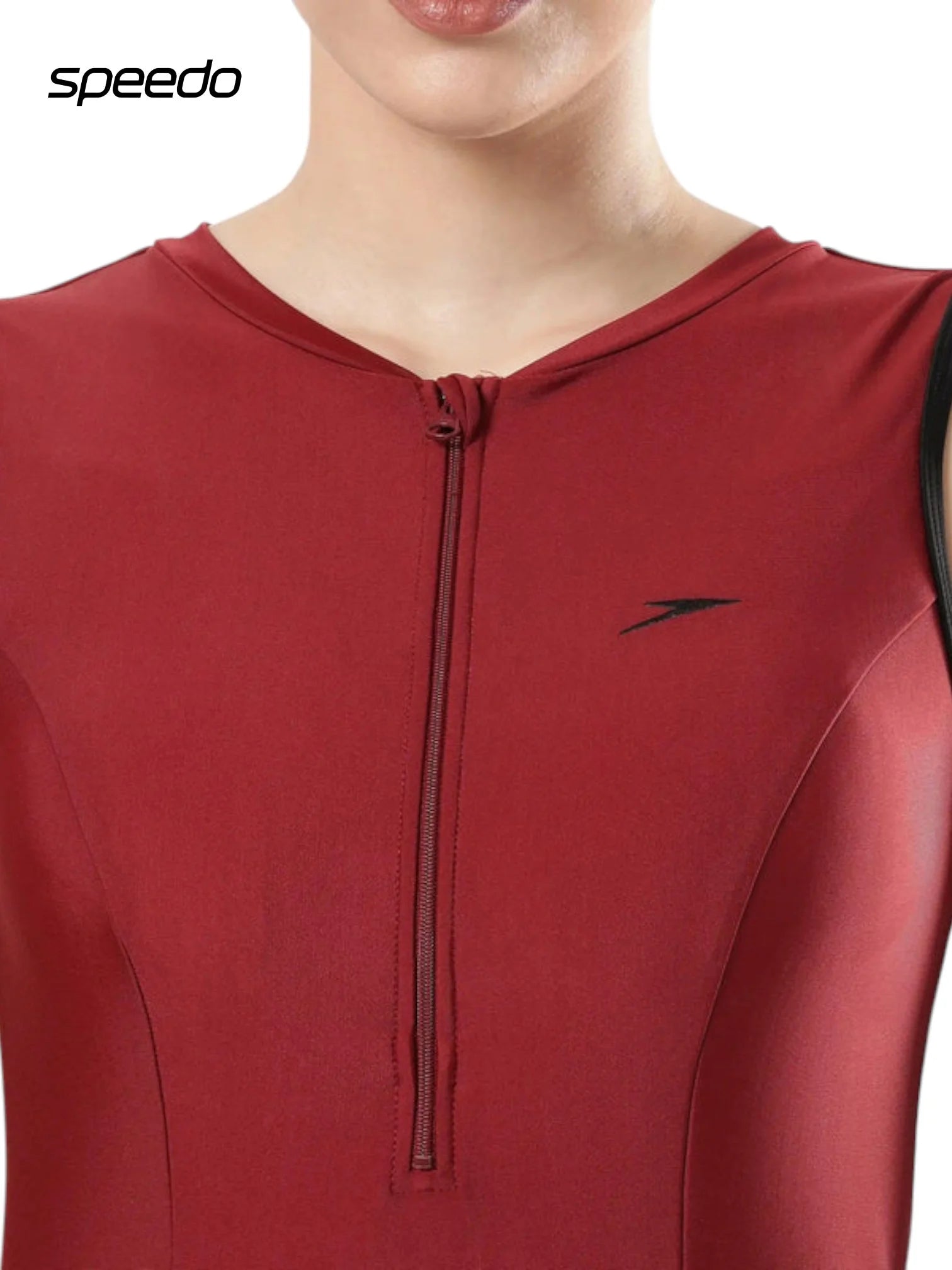 SPEEDO Women's Endura Brite Closedback Swimdress With Boyleg - Oxblood & Black
