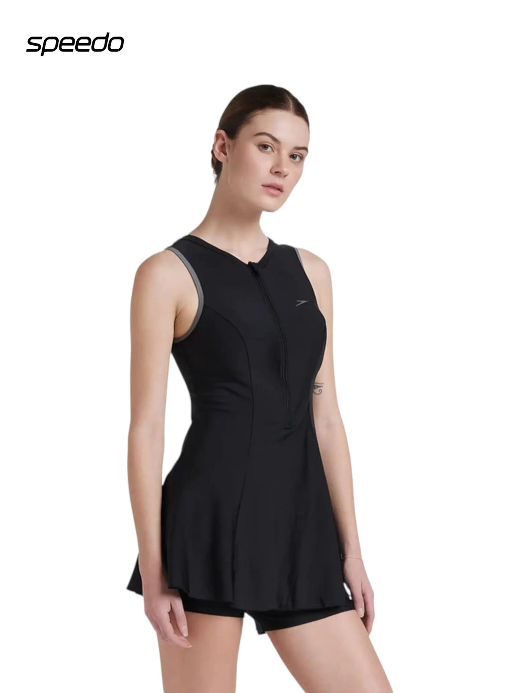 SPEEDO Women's Endurance 10 Closedback Swimdress With Boyleg - Black/Dapple Grey