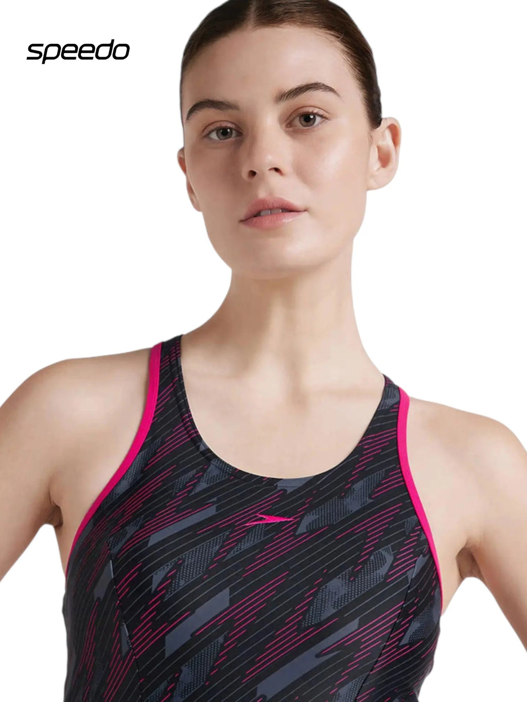 SPEEDO Women's Endurance 10 Hyperboom Printed Racerback Swimdress With Boyleg - Black/Electric Pink