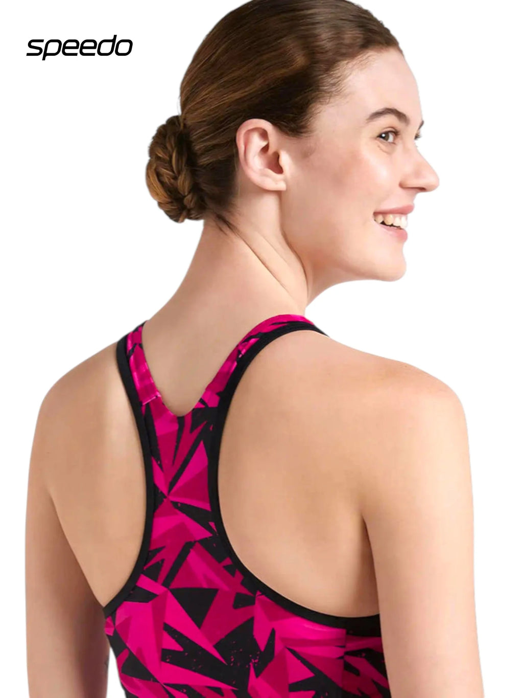 SPEEDO Women's Endurance 10 Hyperboom Printed Racerback Swimdress With Boyleg - Black & Electric Pink