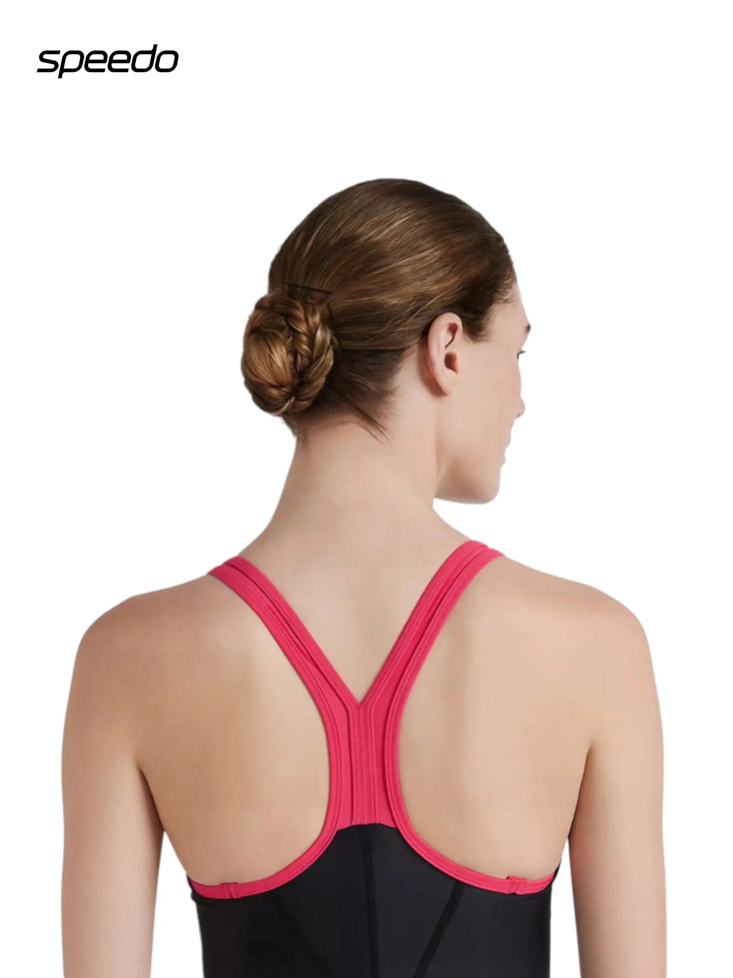 SPEEDO Women's Endurance 10 Essential Panel Racerback Legsuit Swimwear - Black & Raspberry Fill
