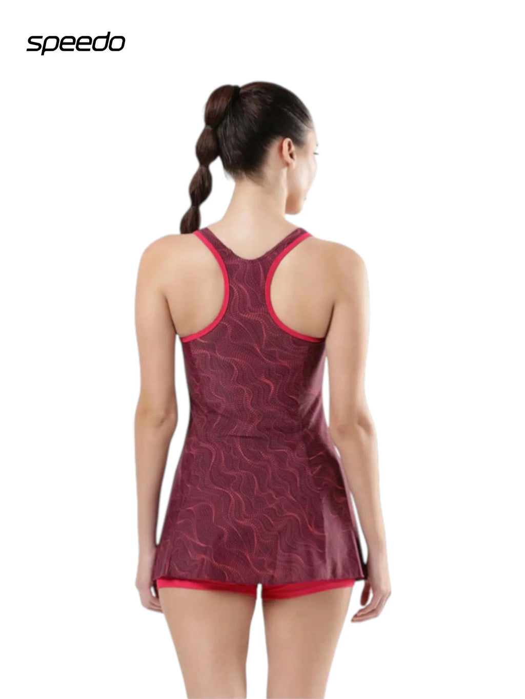 SPEEDO Women's Endurance10 Printed Racerback Swimdress With Boyleg - Deep Plum/Cherry