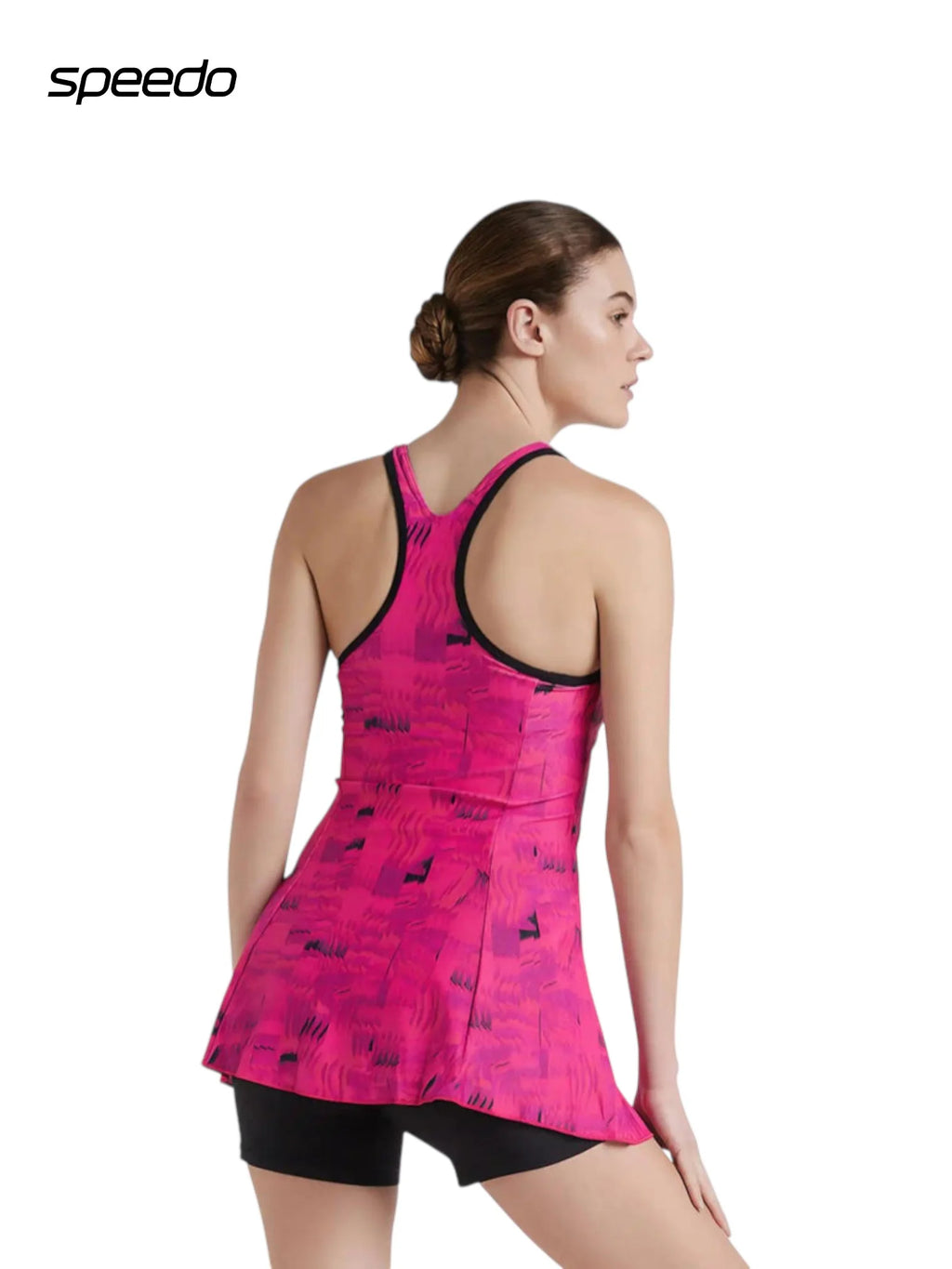 SPEEDO Women's Endurance 10 Printed Swimdress With Boyleg - Black/Wine Berry/Bloominuos Pink