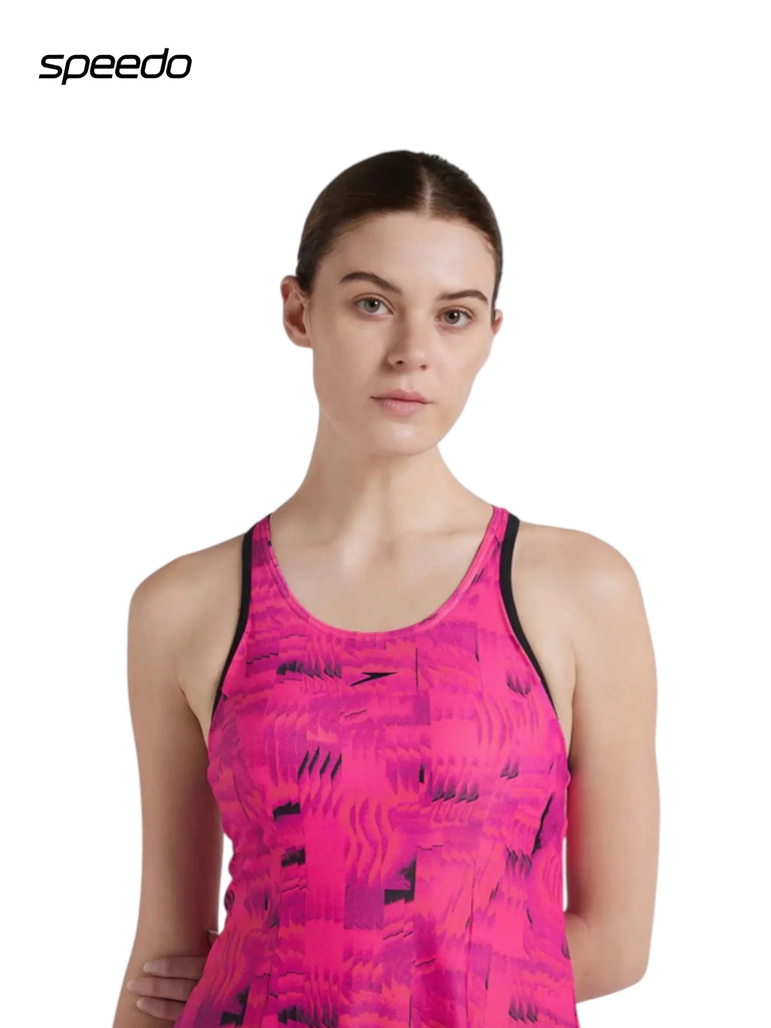 SPEEDO Women's Endurance 10 Printed Swimdress With Boyleg - Black/Wine Berry/Bloominuos Pink