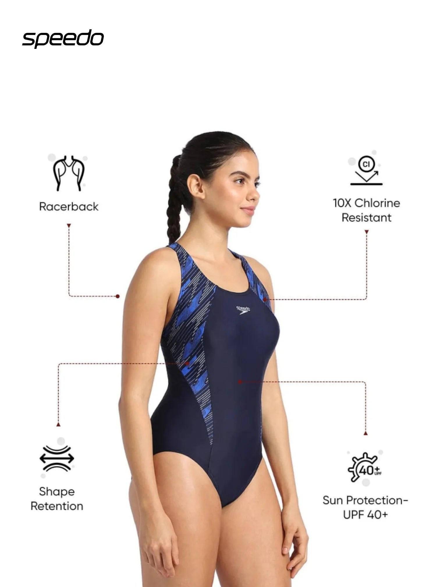 SPEEDO Women's Endurance 10 Racerback One piece Swimwear - TrueNavy/CuriousBlue