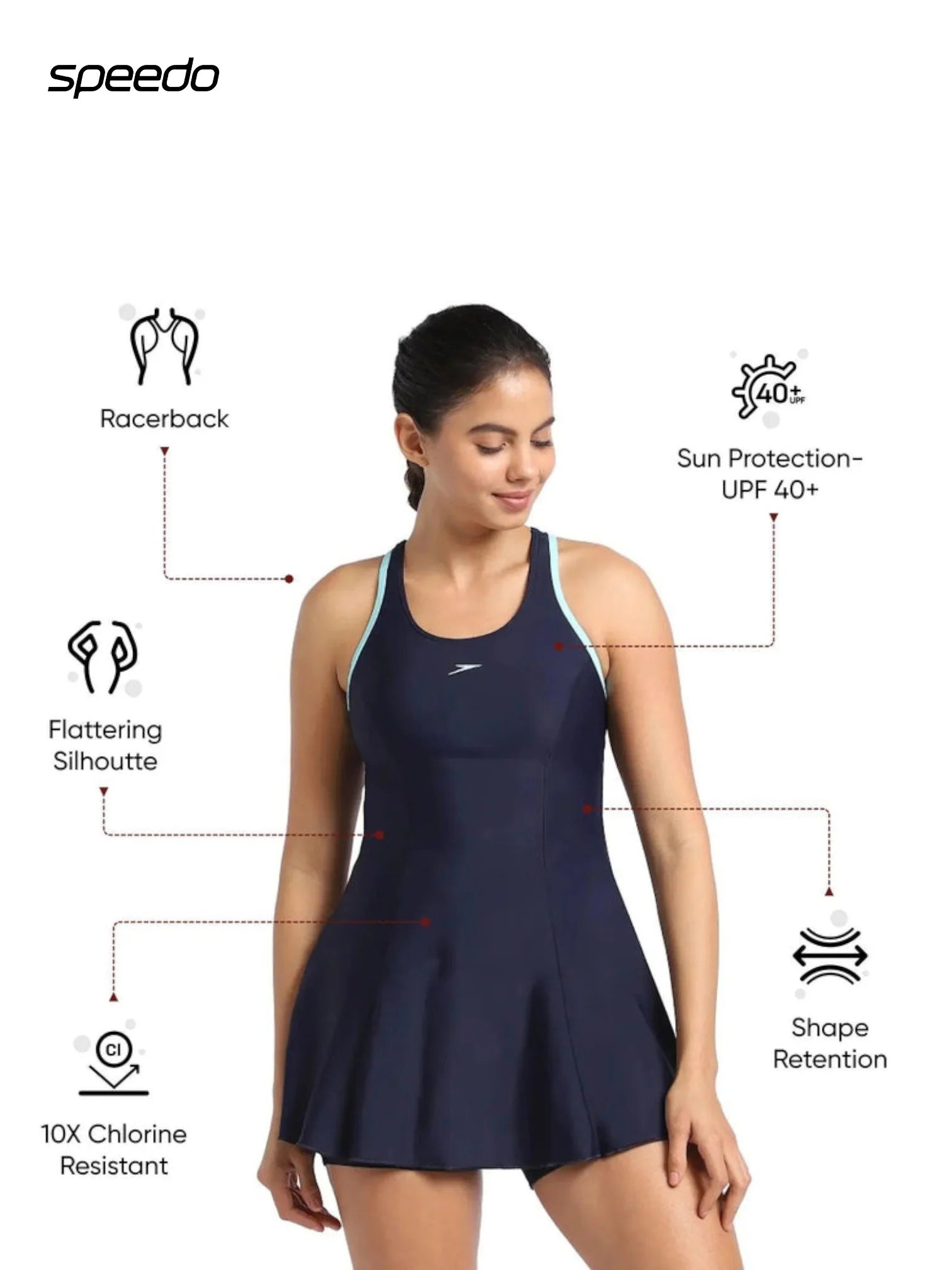 SPEEDO Women's Endurance 10 Racerback Swimdress With Boyleg - True Navy/Marine Blue