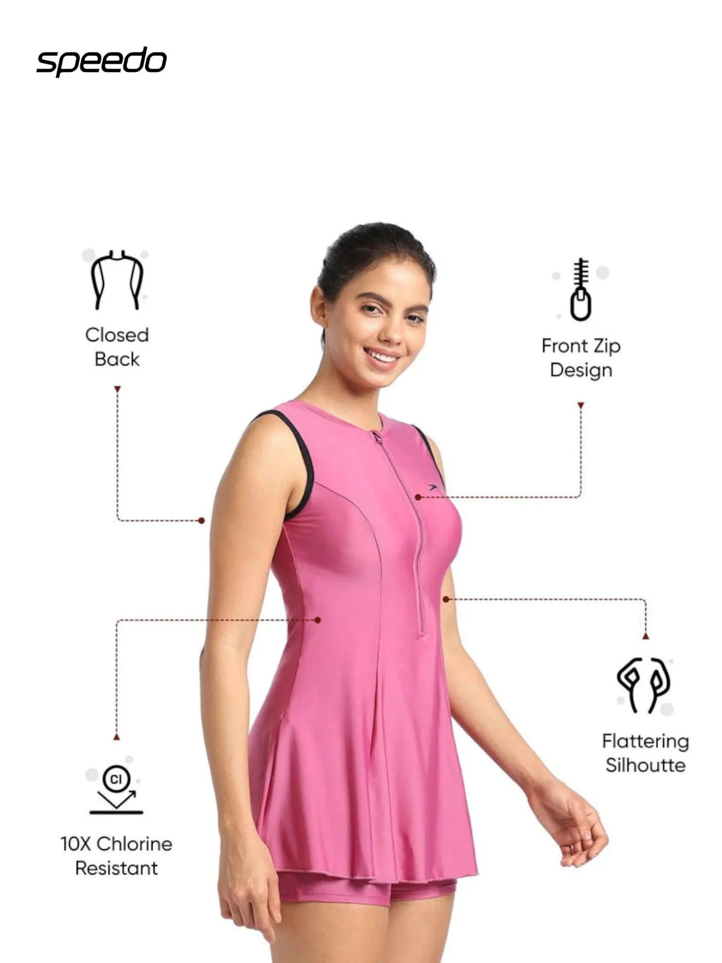 SPEEDO Women's Endura Brite Closedback Swimdress With Boyleg - Hot Mauve/Black