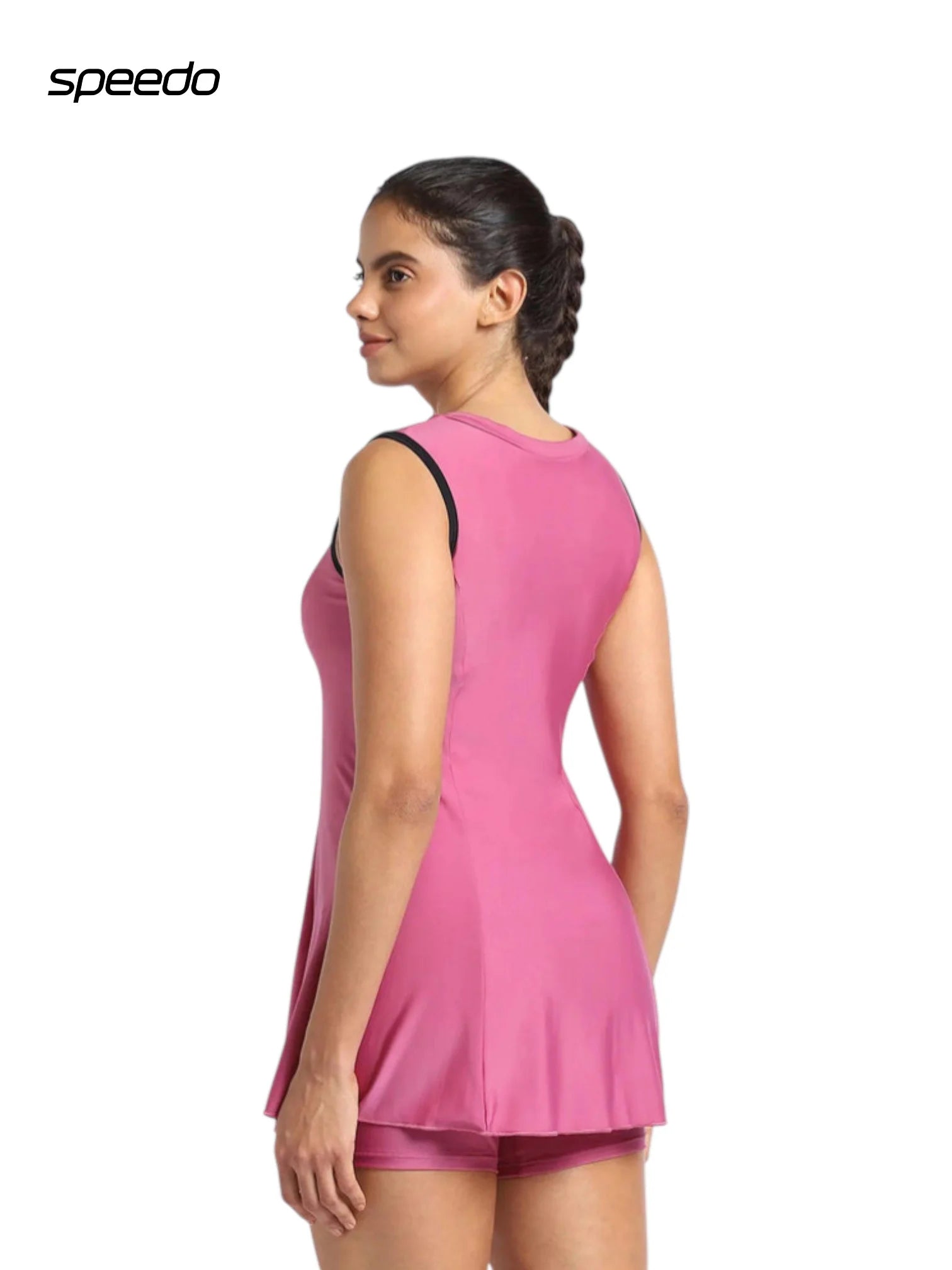 SPEEDO Women's Endura Brite Closedback Swimdress With Boyleg - Hot Mauve/Black