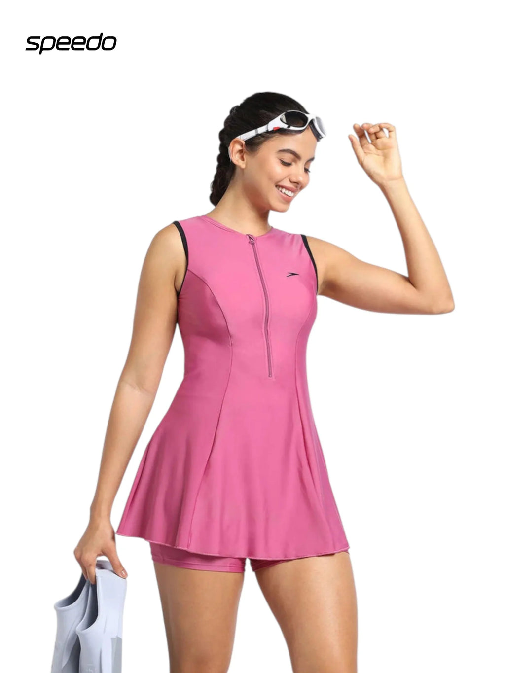 SPEEDO Women's Endura Brite Closedback Swimdress With Boyleg - Hot Mauve/Black