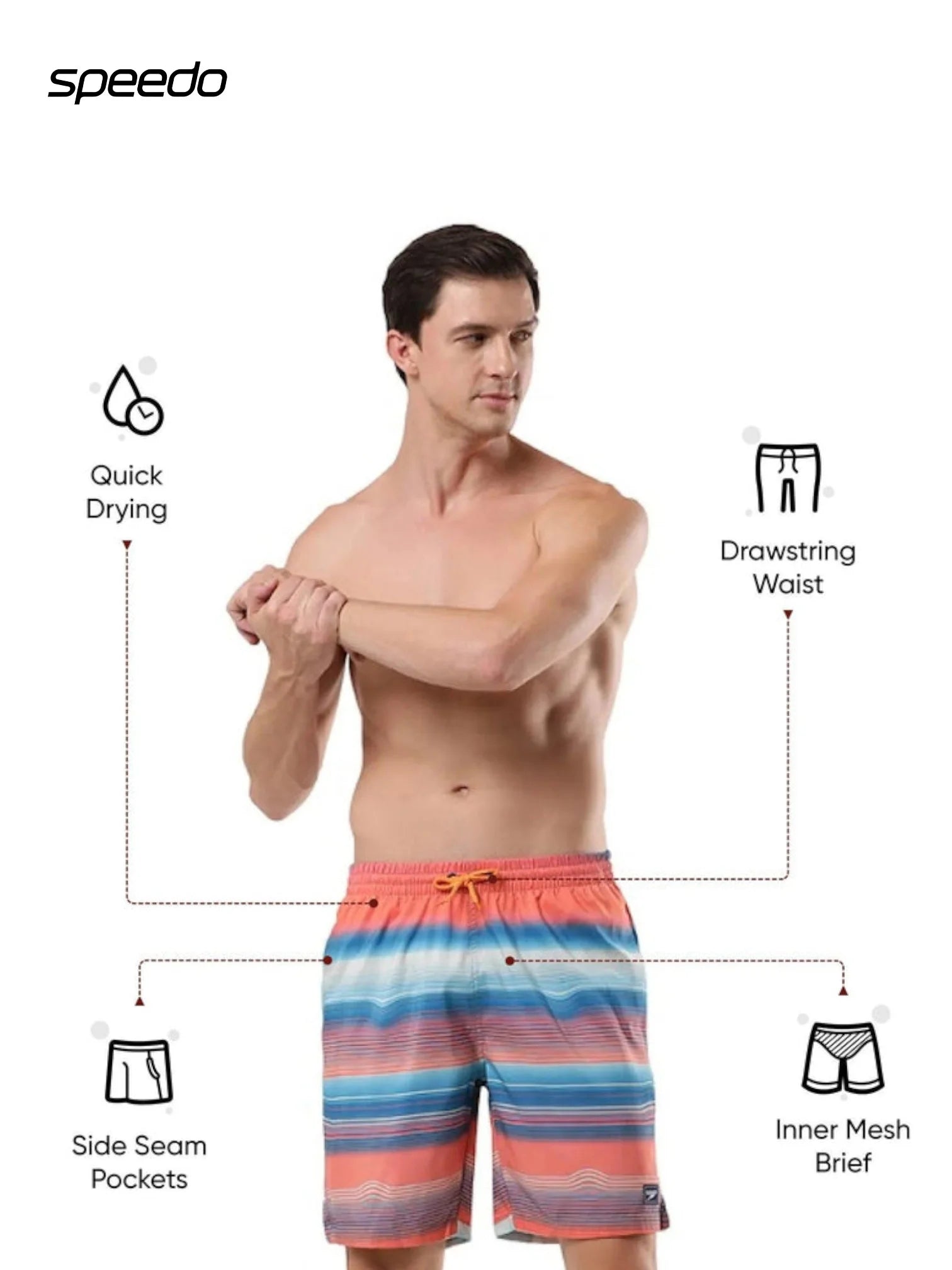 SPEEDO Men's Polyster Printed Leisure Watershorts - Pumpkin Spice/Fandango Pink