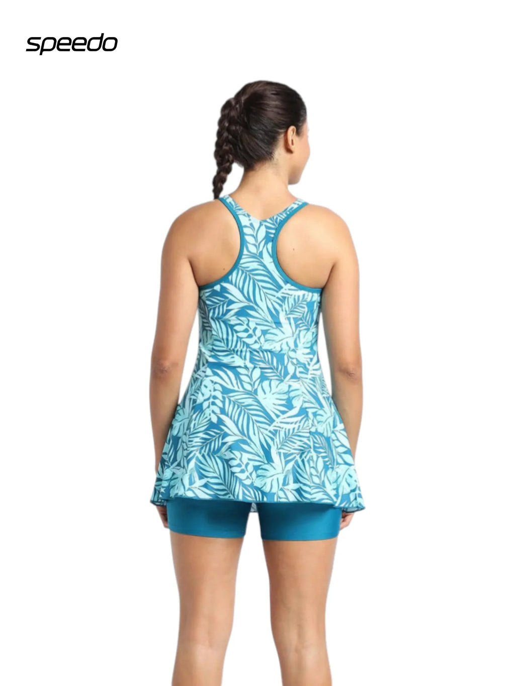 SPEEDO Women's Endurance10 Racerback Printed Swimdress With Boyleg - Peacock/Marine Blue
