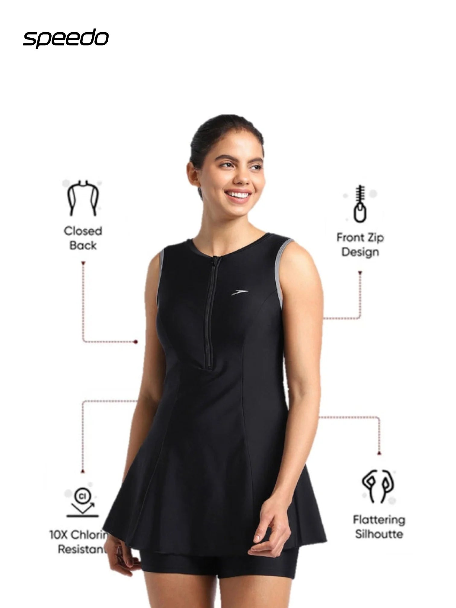 SPEEDO Women's Endurance 10 Closedback Swimdress With Boyleg - Black/Dapple Grey