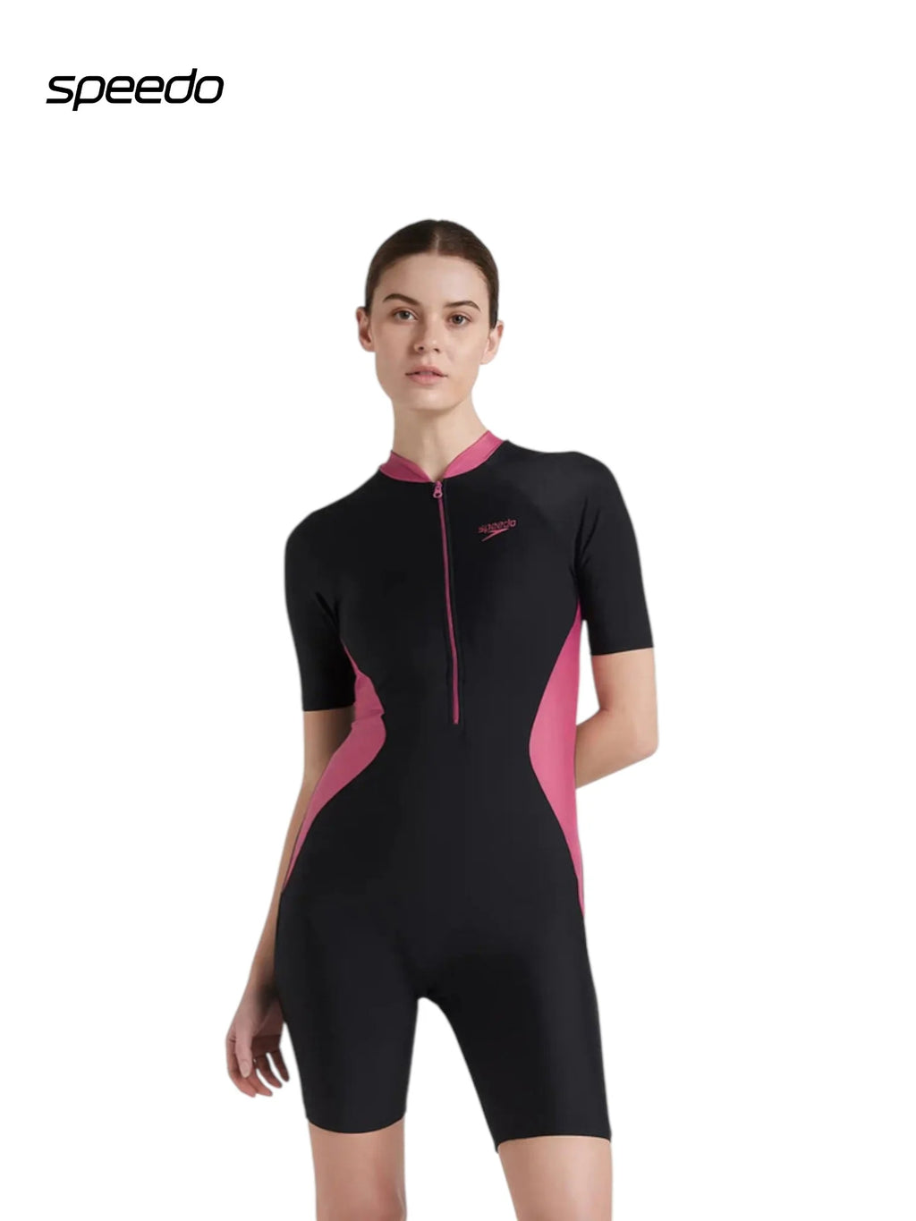 SPEEDO Women’s Endurance 10 Essential Panel Kneesuit Swimwear - Black/Hot Mauve