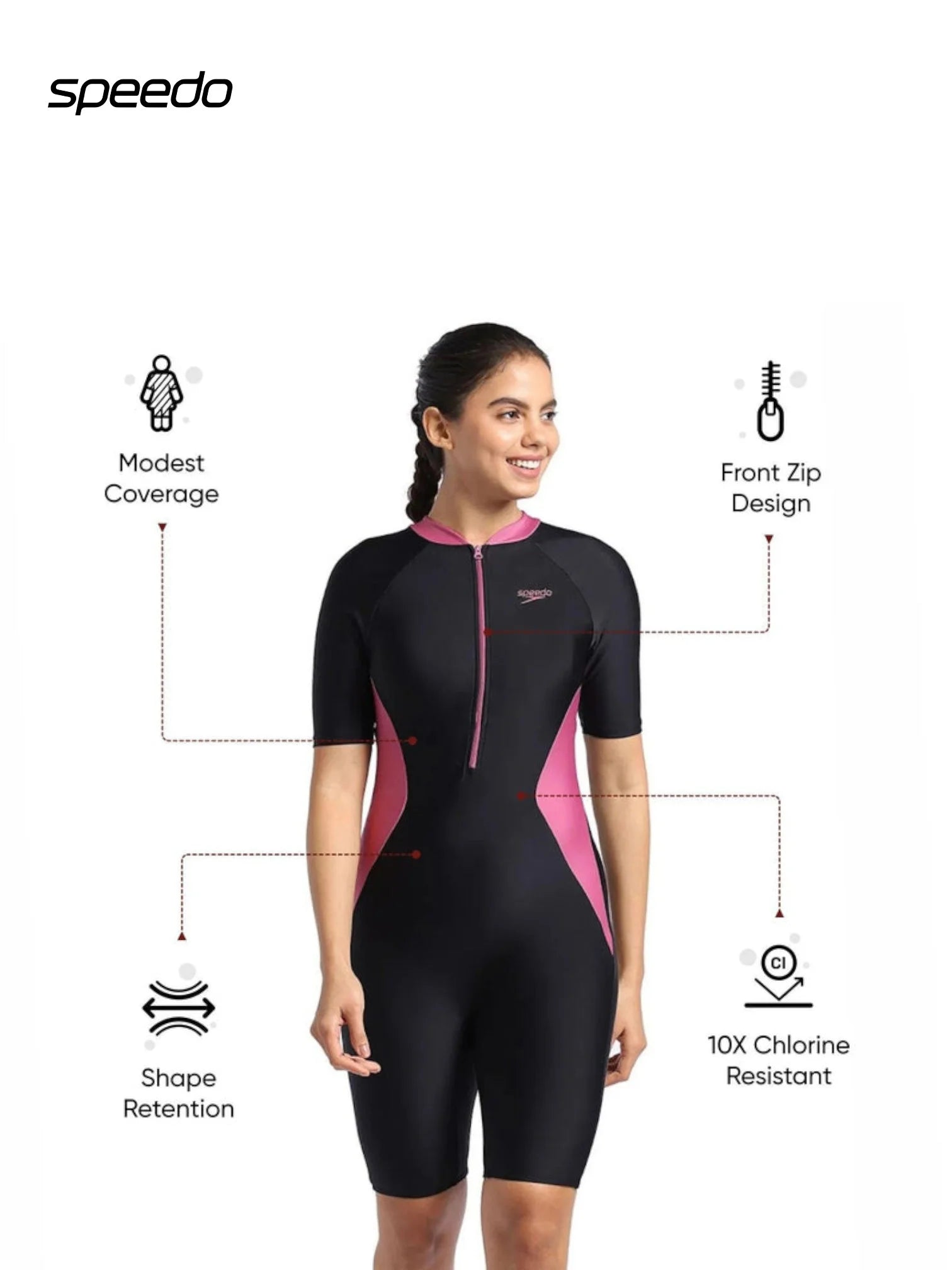 SPEEDO Women’s Endurance 10 Essential Panel Kneesuit Swimwear - Black/Hot Mauve