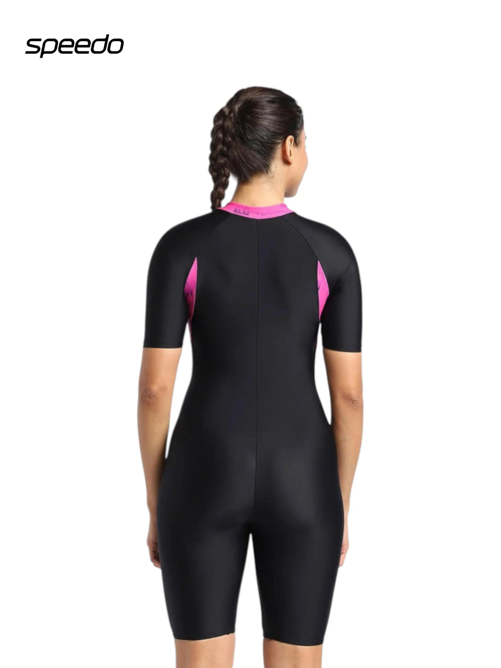 SPEEDO Women’s Endurance 10 Essential Panel Printed Kneesuit Swimwear - Black/Wine Berry/Bloominous Pink