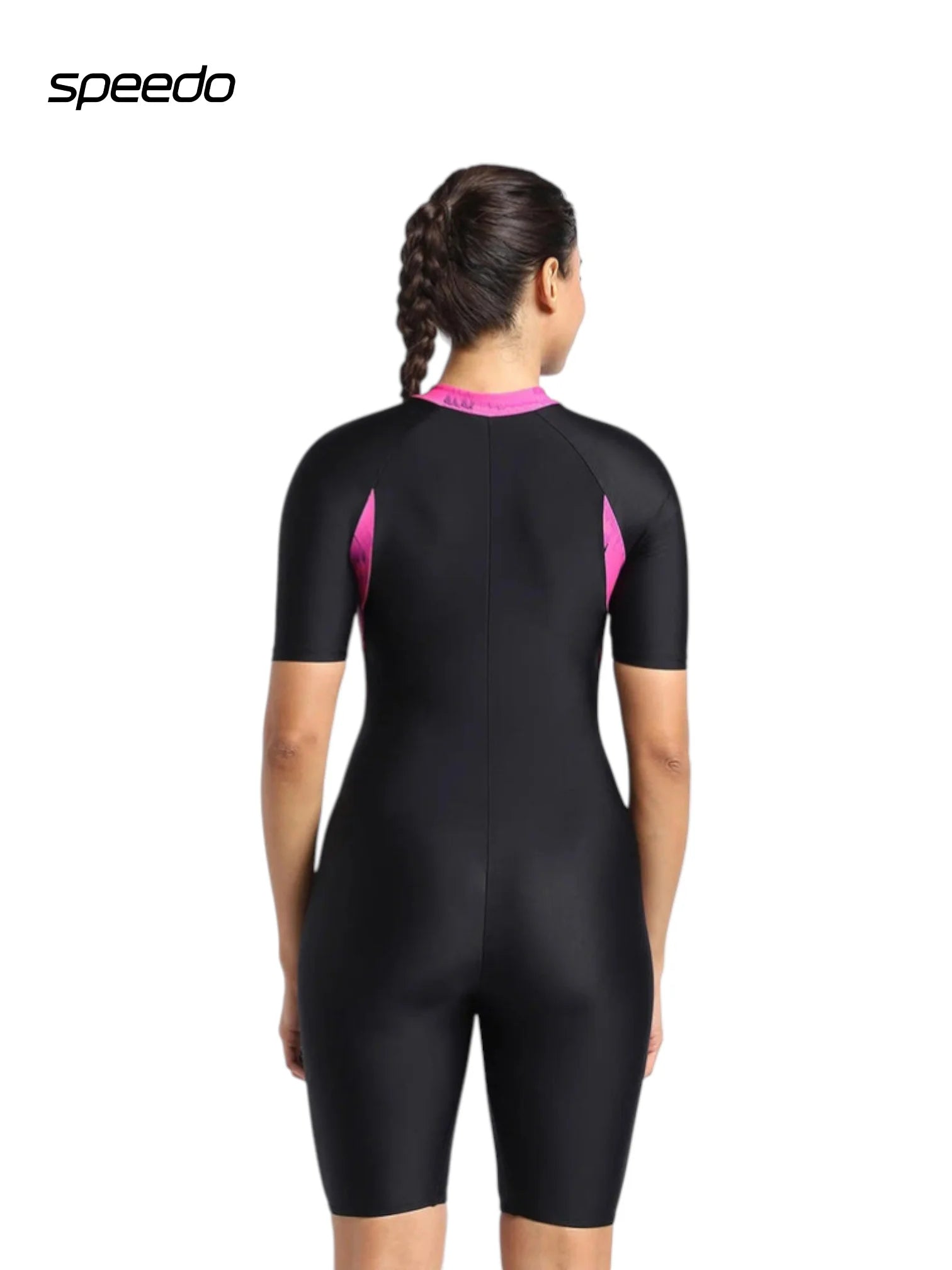 SPEEDO Women’s Endurance 10 Essential Panel Printed Kneesuit Swimwear - Black/Wine Berry/Bloominous Pink