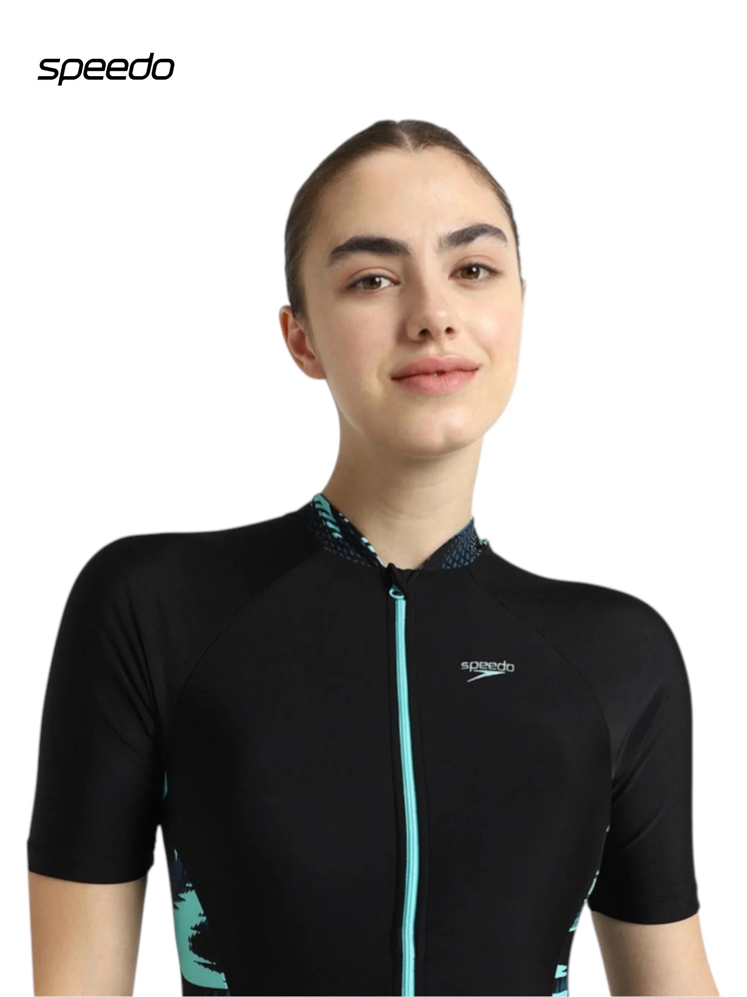 SPEEDO Women’s Endurance 10 Essential Splice Print Kneesuit Swimwear - Black/Dark Teal