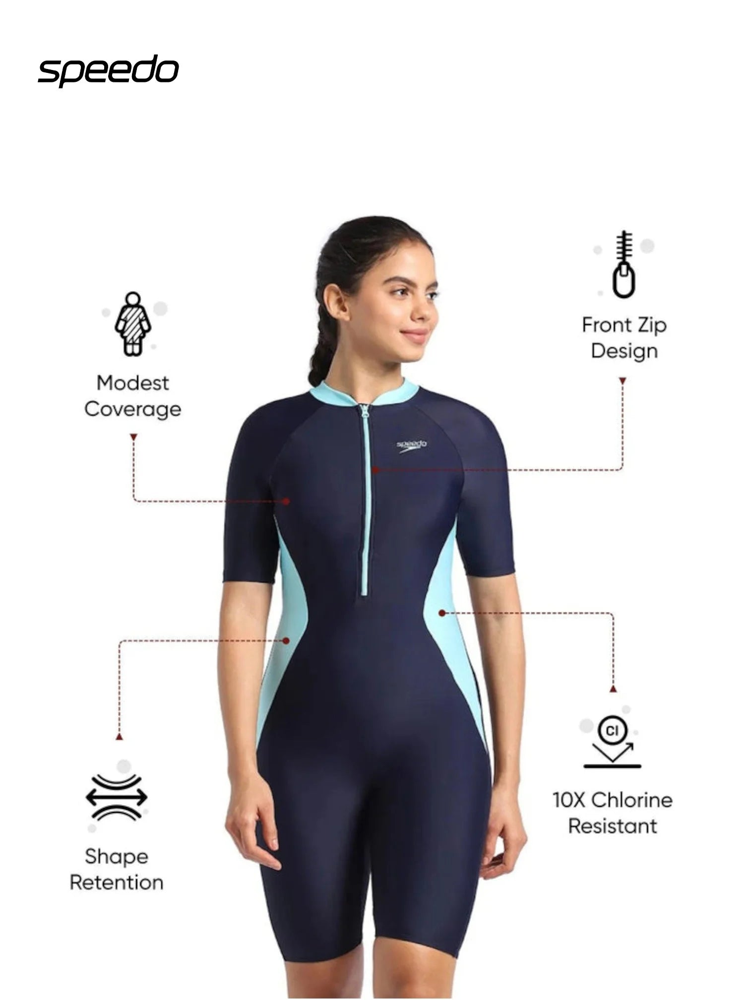 SPEEDO Women’s Endurance 10 Essential Panel Kneesuit Swimwear - True Navy & Marine Blue