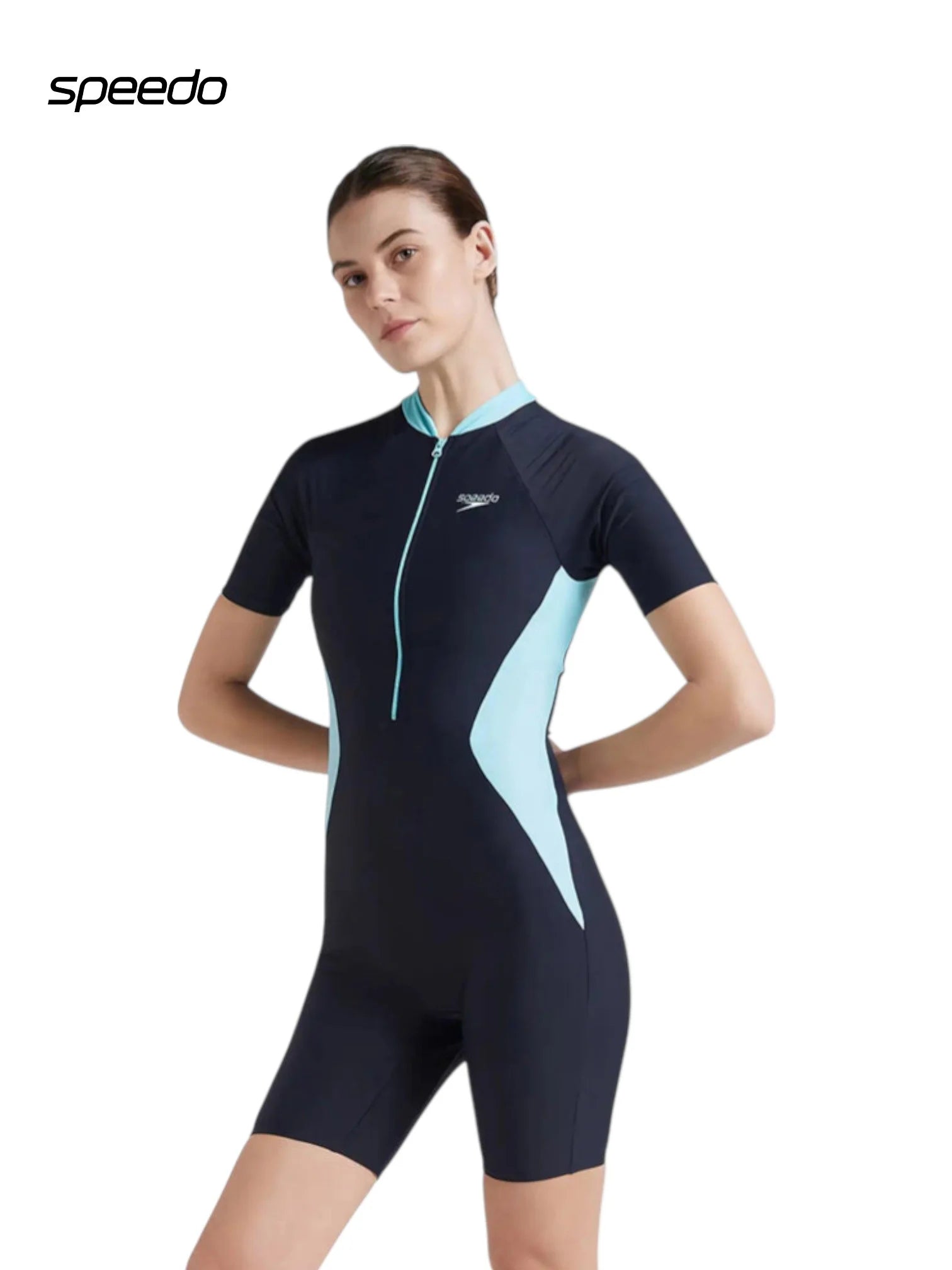 SPEEDO Women’s Endurance 10 Essential Panel Kneesuit Swimwear - True Navy & Marine Blue
