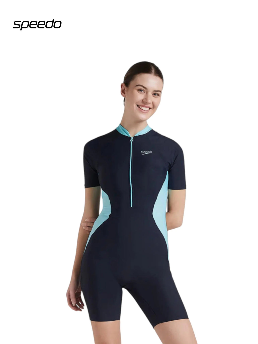 SPEEDO Women’s Endurance 10 Essential Panel Kneesuit Swimwear - True Navy & Marine Blue