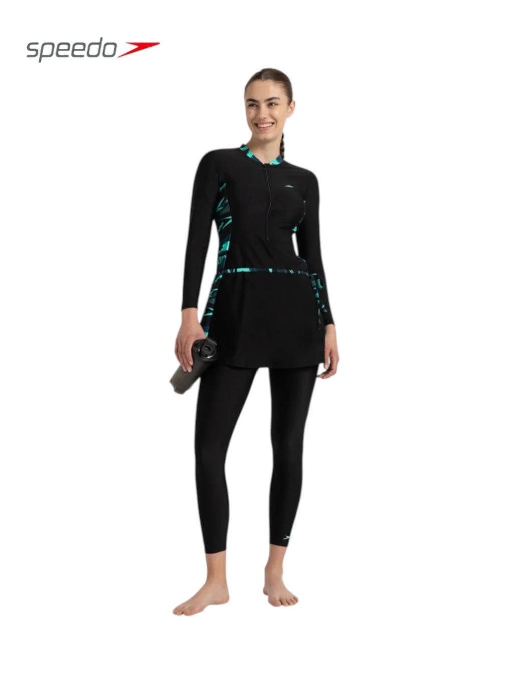 SPEEDO Endurance 10 Two Piece Closedback Full Body Suit Swimwear For Women - Black/Dark Teal