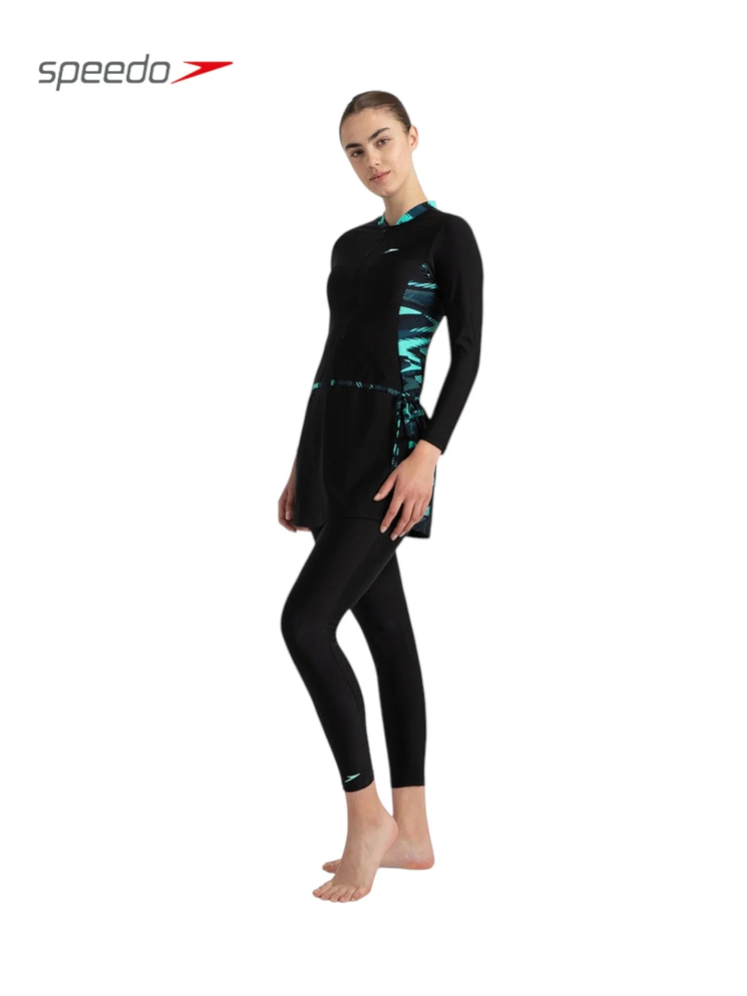 SPEEDO Endurance 10 Two Piece Closedback Full Body Suit Swimwear For Women - Black/Dark Teal
