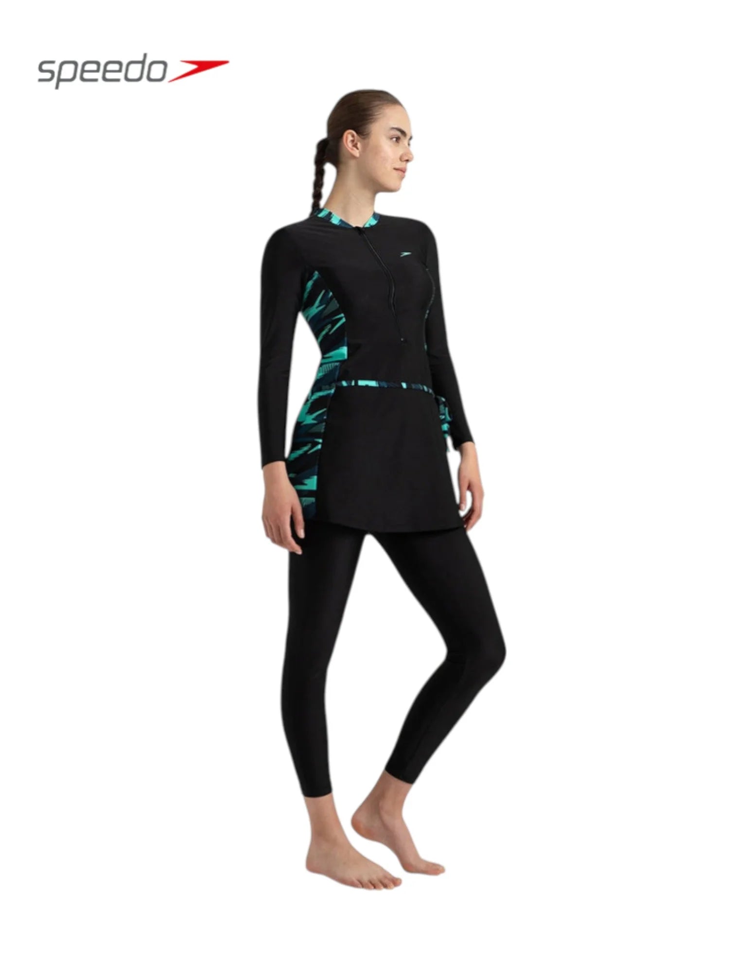 SPEEDO Endurance 10 Two Piece Closedback Full Body Suit Swimwear For Women - Black/Dark Teal