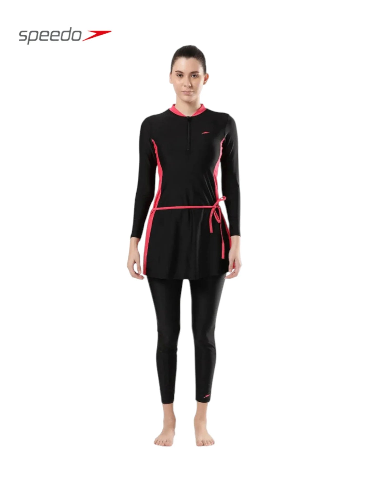 SPEEDO Endurance 10 Two Piece Full Body Suit Swimwear For Women - Black/Raspberry Fill