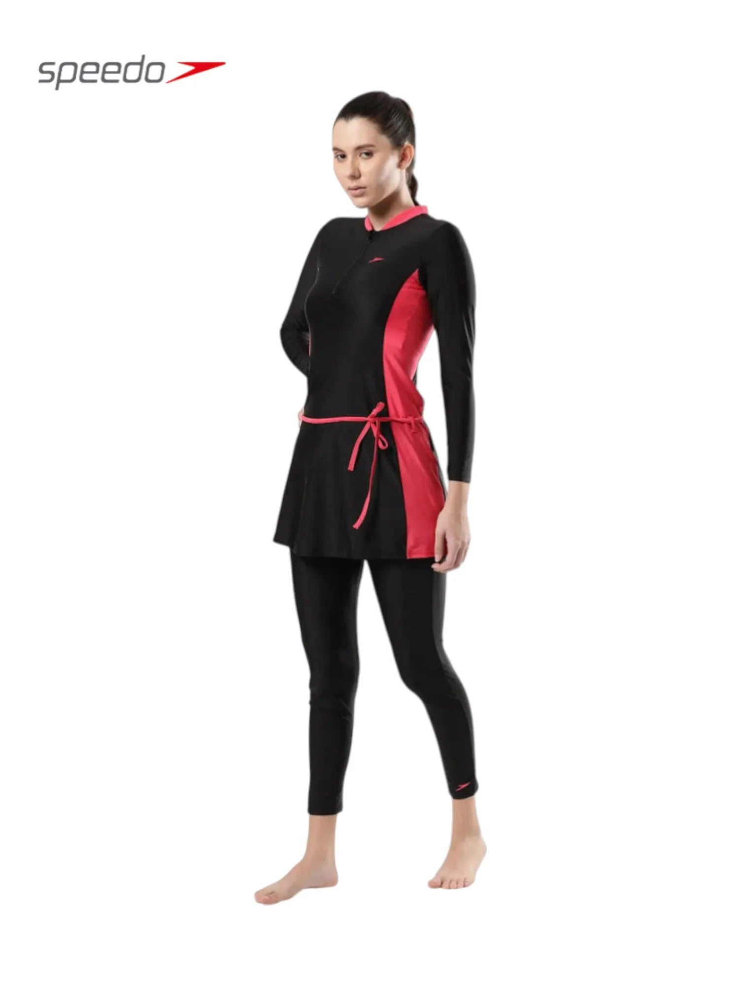 SPEEDO Endurance 10 Two Piece Full Body Suit Swimwear For Women - Black/Raspberry Fill