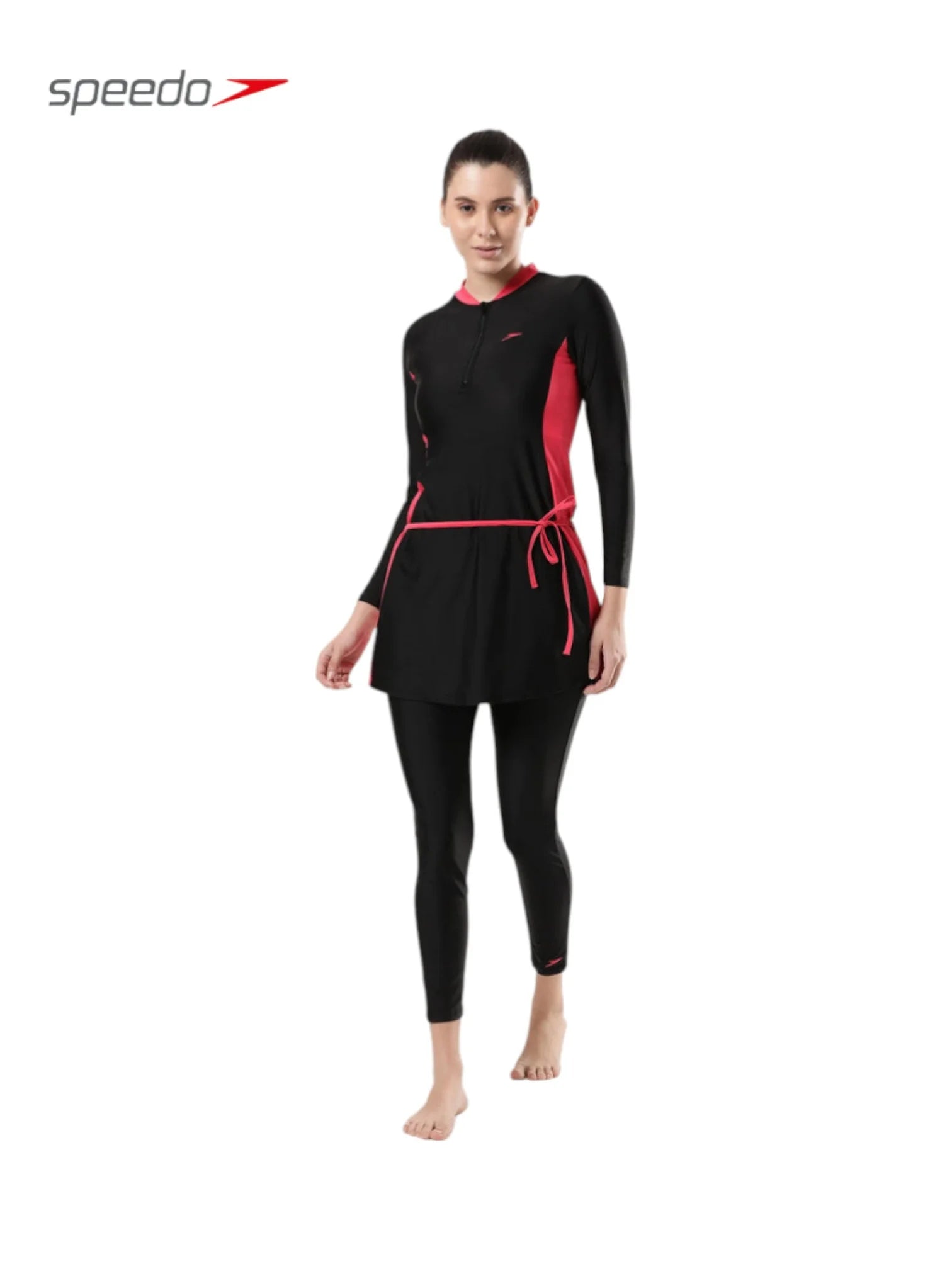 SPEEDO Endurance 10 Two Piece Full Body Suit Swimwear For Women - Black/Raspberry Fill
