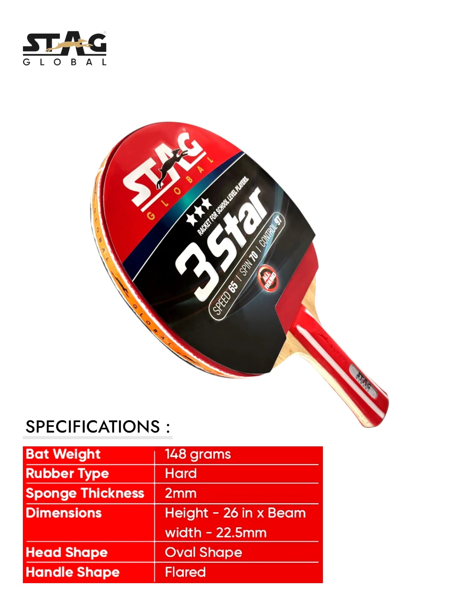 STAG 3 Star Table Tennis Racquet