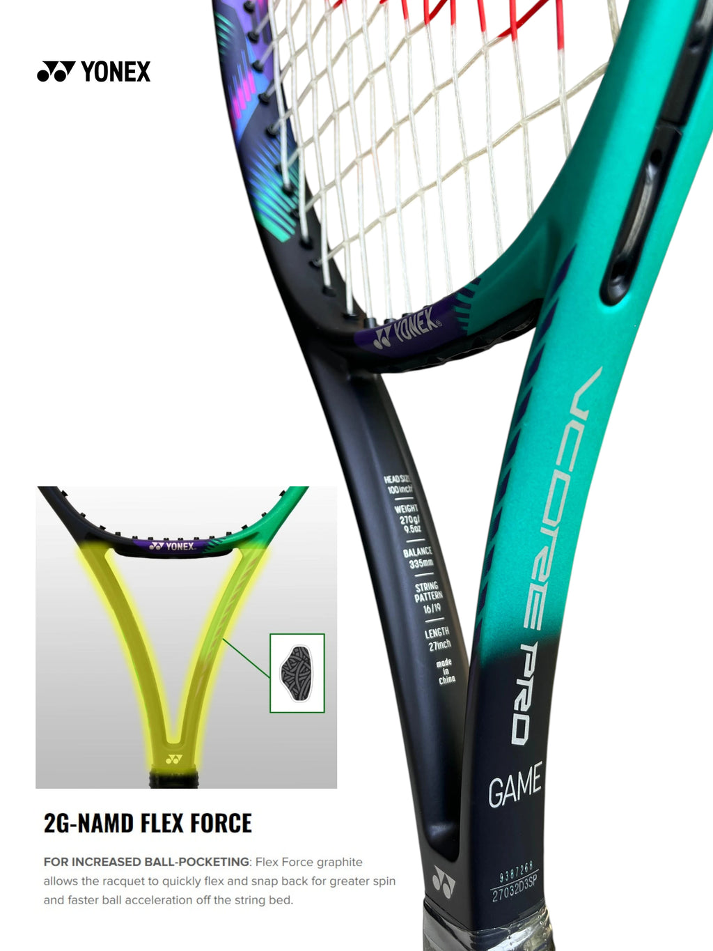 YONEX Vcore Pro Game Tennis Racquet (270g)