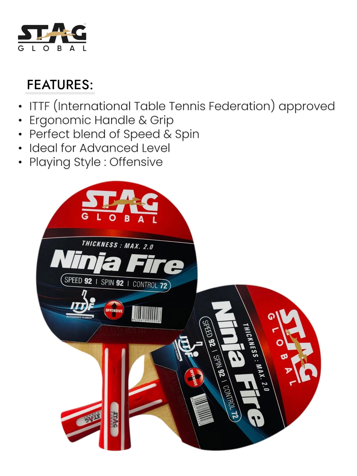 STAG Ninja Fire Table Tennis Racquet